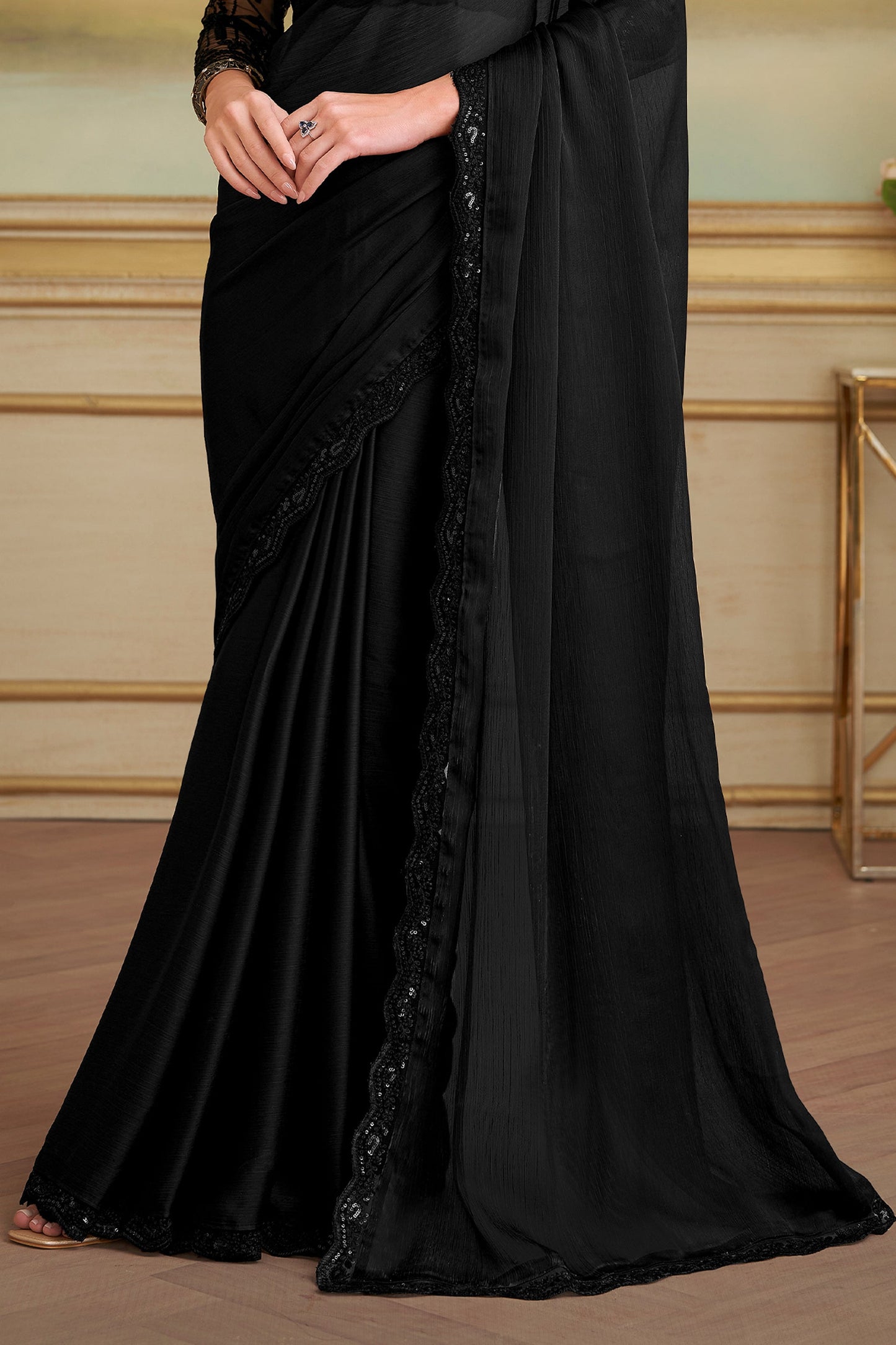 Black Embroidered Satin Chiffon Saree-SAR10841_4_SareeButa.com