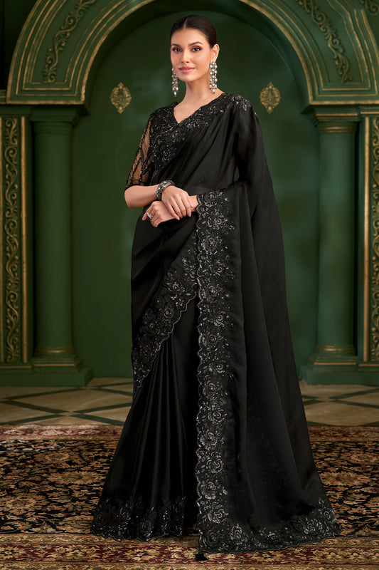 Black Embroidered Satin Georgette Saree-SAR10968_1_SareeButa.com