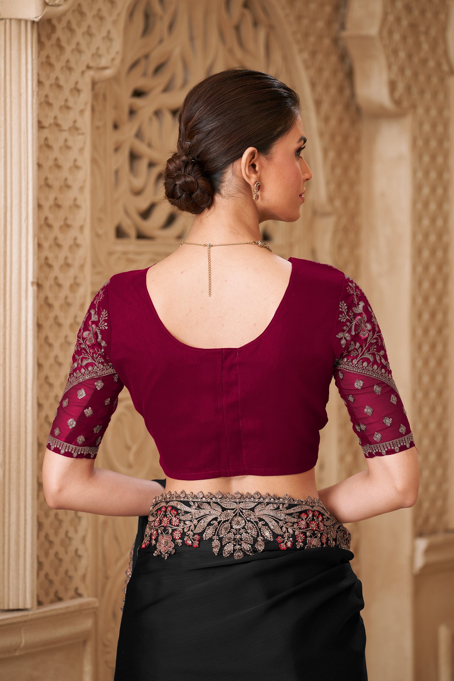 Black Embroidered Satin Georgette Saree-SAR12485_4_SareeButa.com