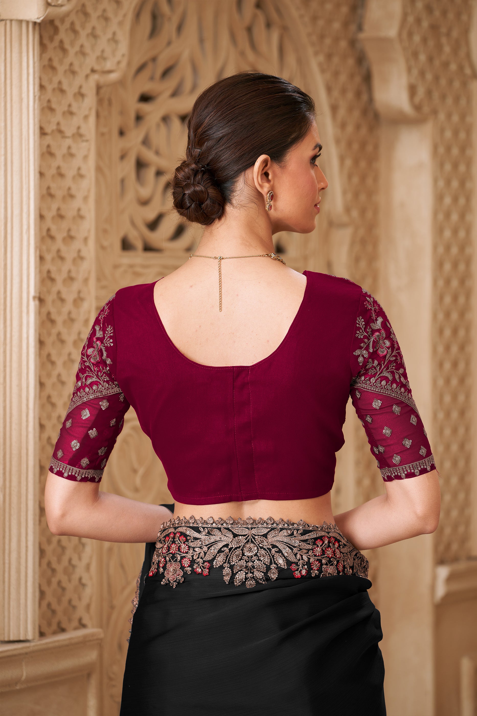 Black Embroidered Satin Georgette Saree-SAR12485_4_SareeButa.com