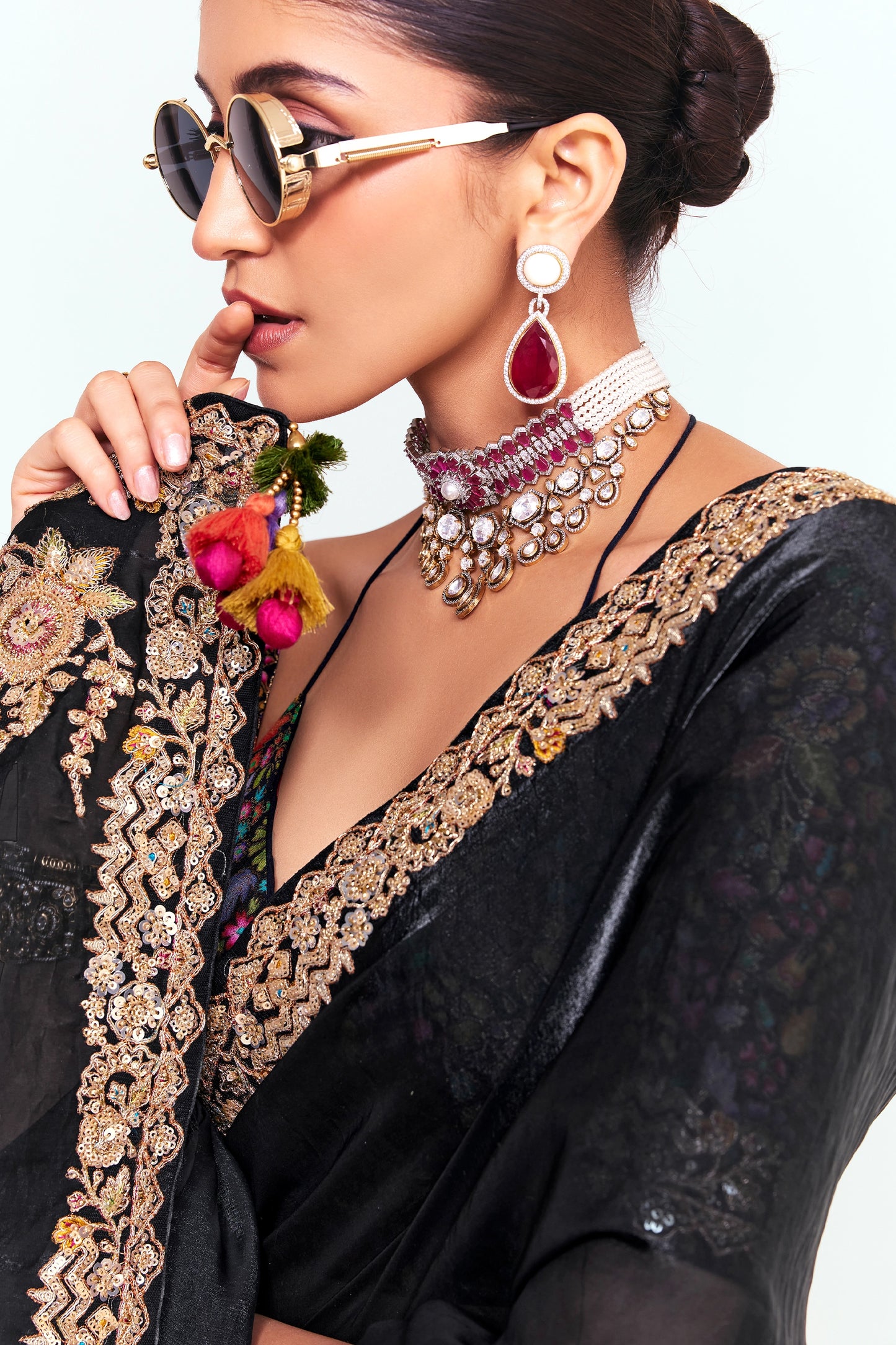 Black Embroidered Satin Organza Saree-SAR12246_3_SareeButa.com