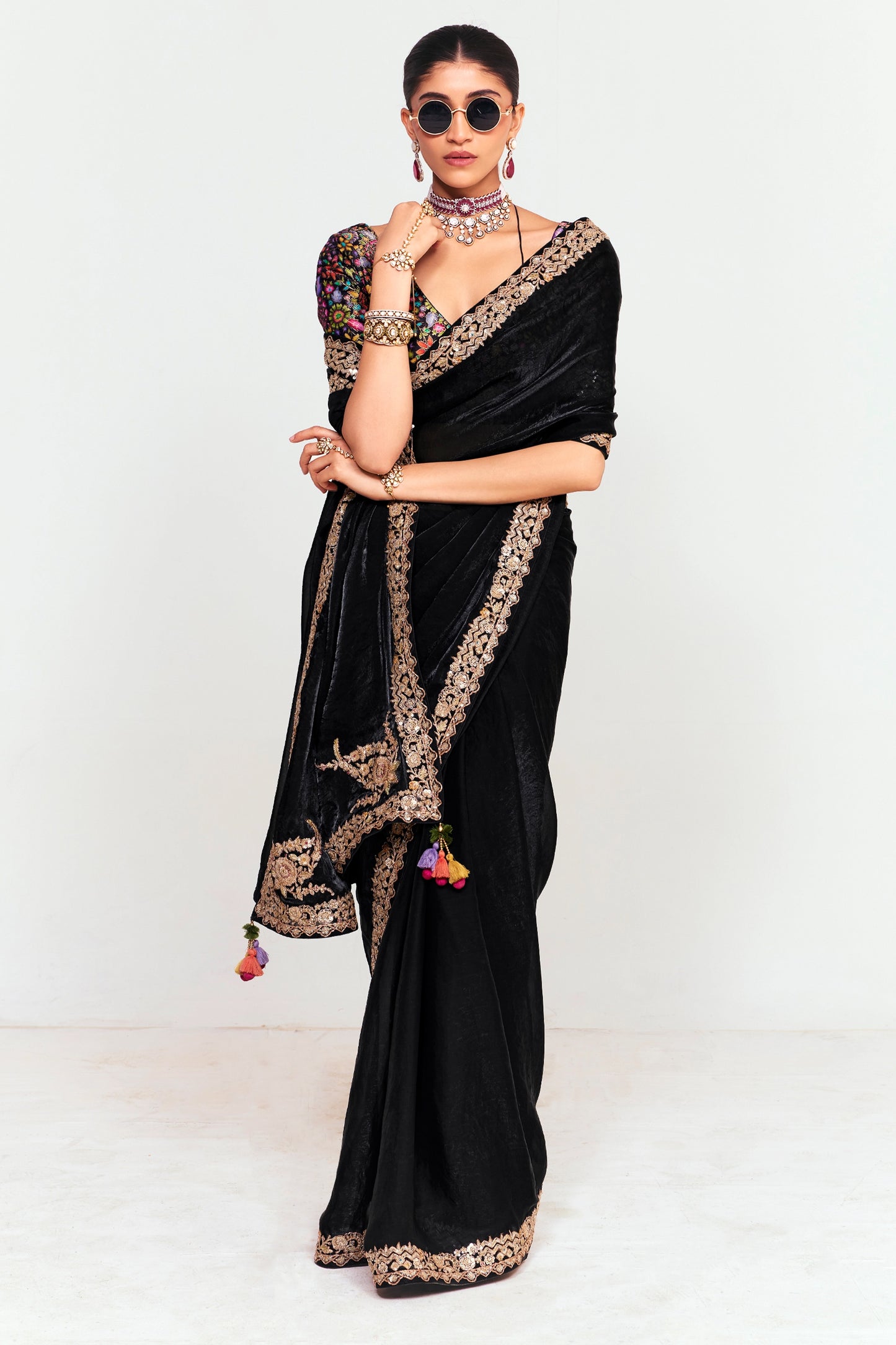 Black Embroidered Satin Organza Saree-SAR12246_4_SareeButa.com