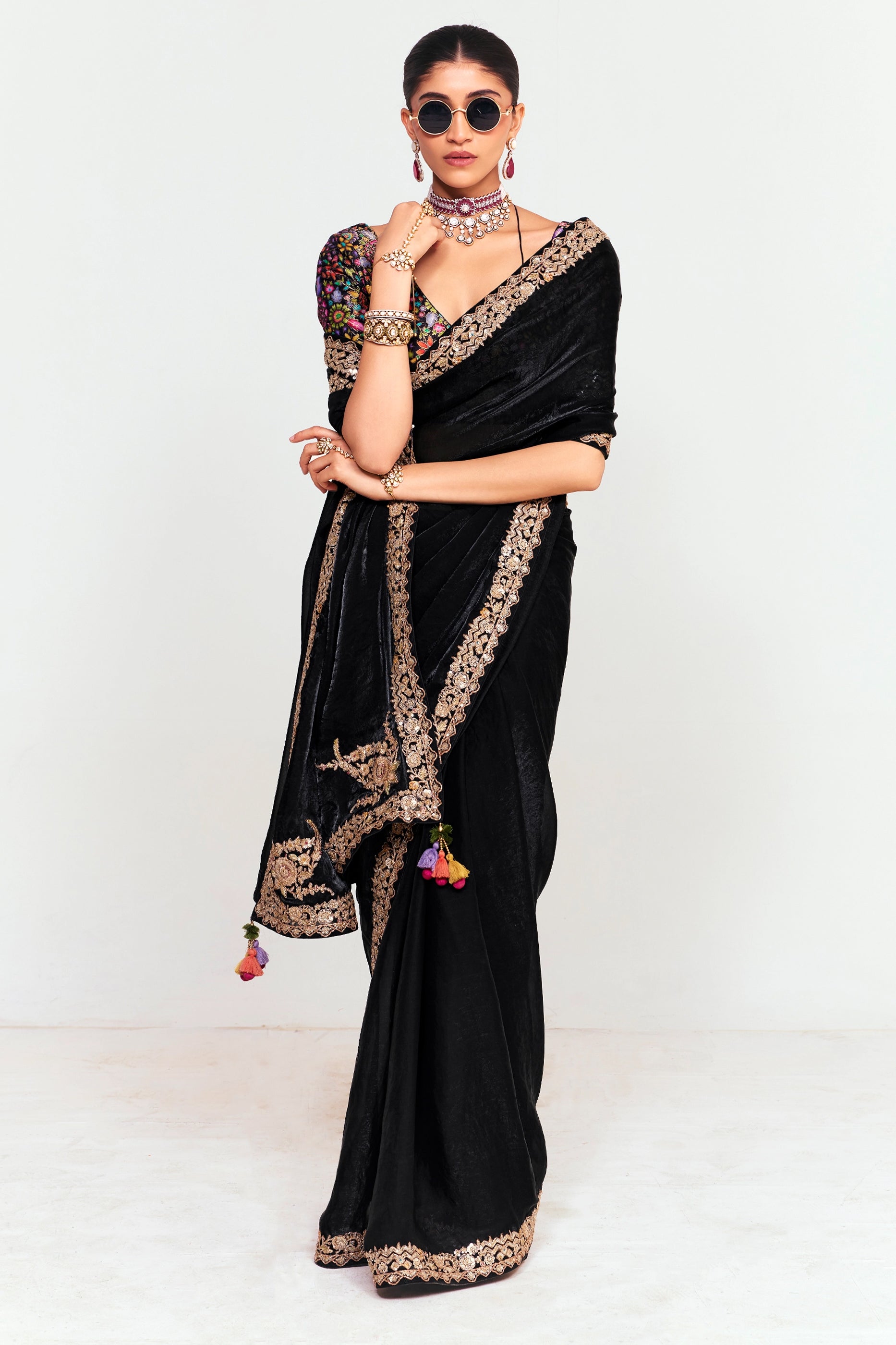 Black Embroidered Satin Organza Saree-SAR12246_4_SareeButa.com