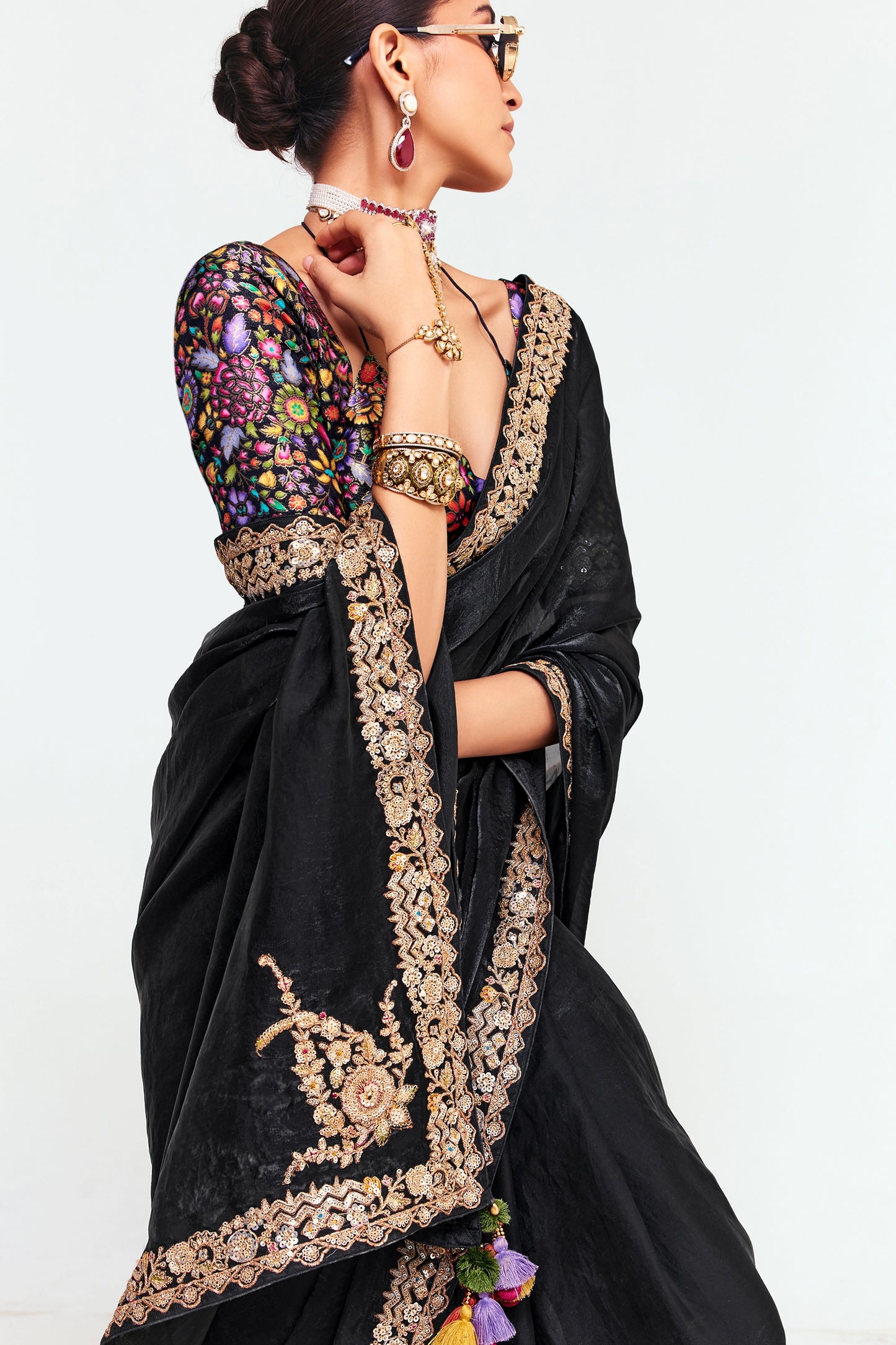 Black Embroidered Satin Organza Saree-SAR12246_5_SareeButa.com