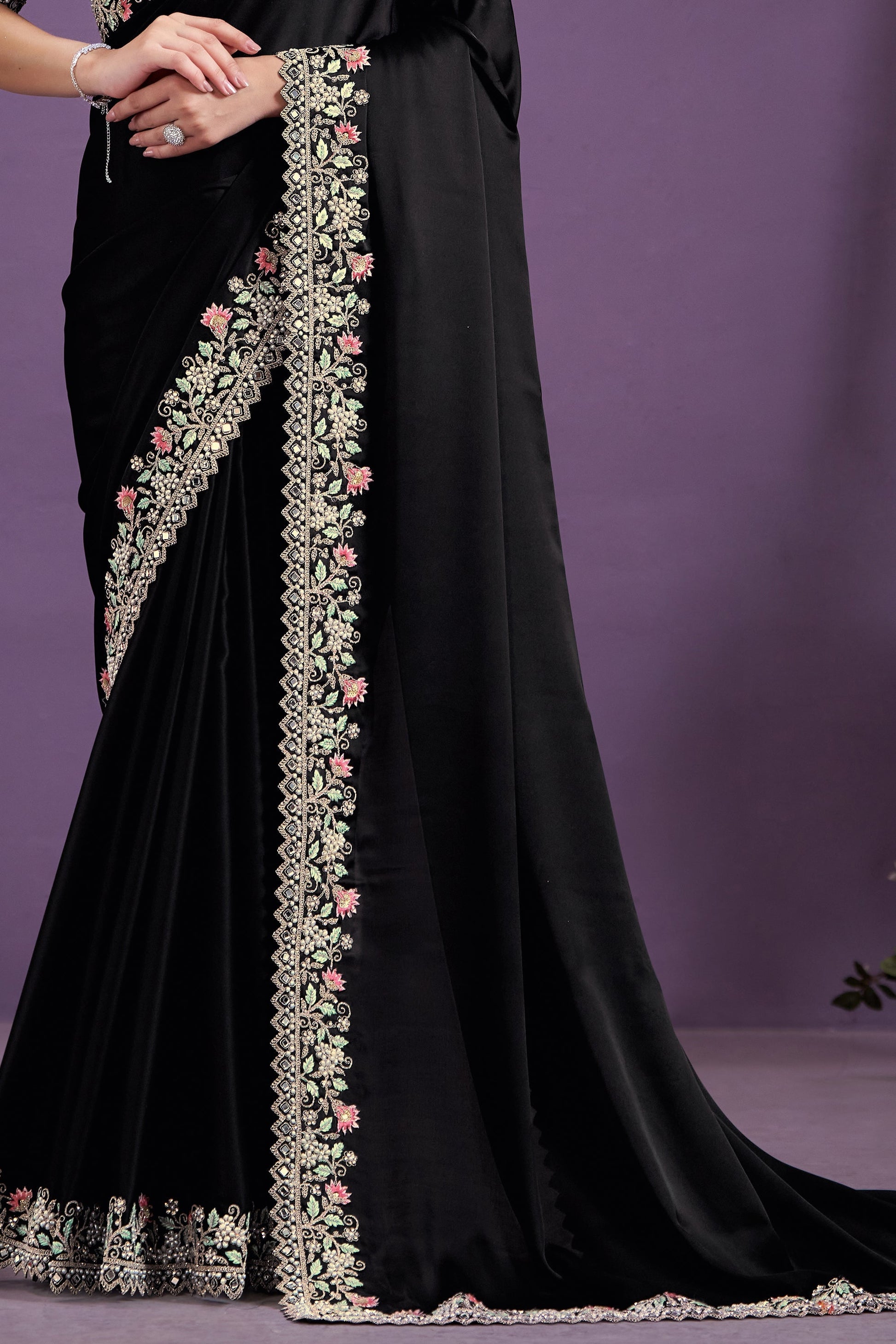 Black Embroidered Satin Silk Saree-ZB133353_4_SareeButa.com