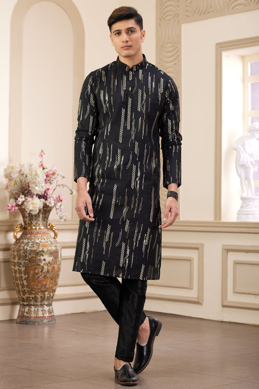Black Embroidered Silk Kurta Pajama-MW24_1_SareeButa.com