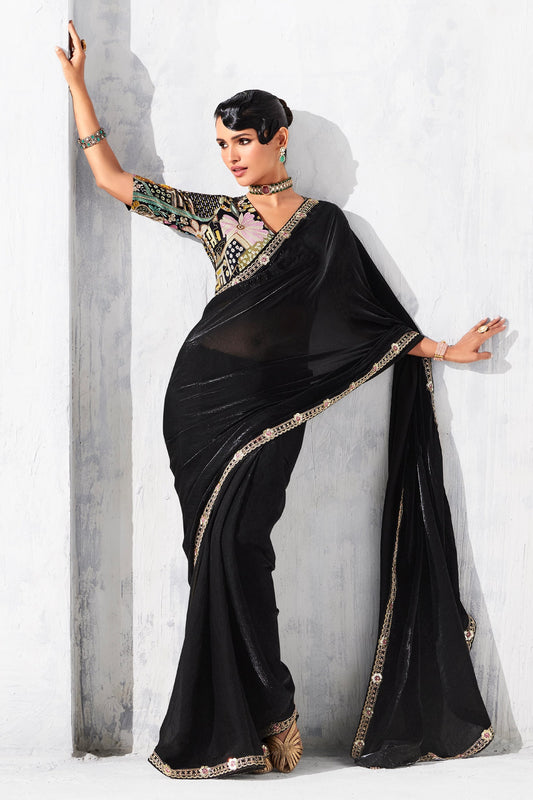 Black Embroidered Tissue Organza Saree-SAR10569_1_SareeButa.com