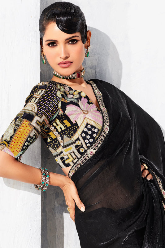 Black Embroidered Tissue Organza Saree-SAR10569_2_SareeButa.com