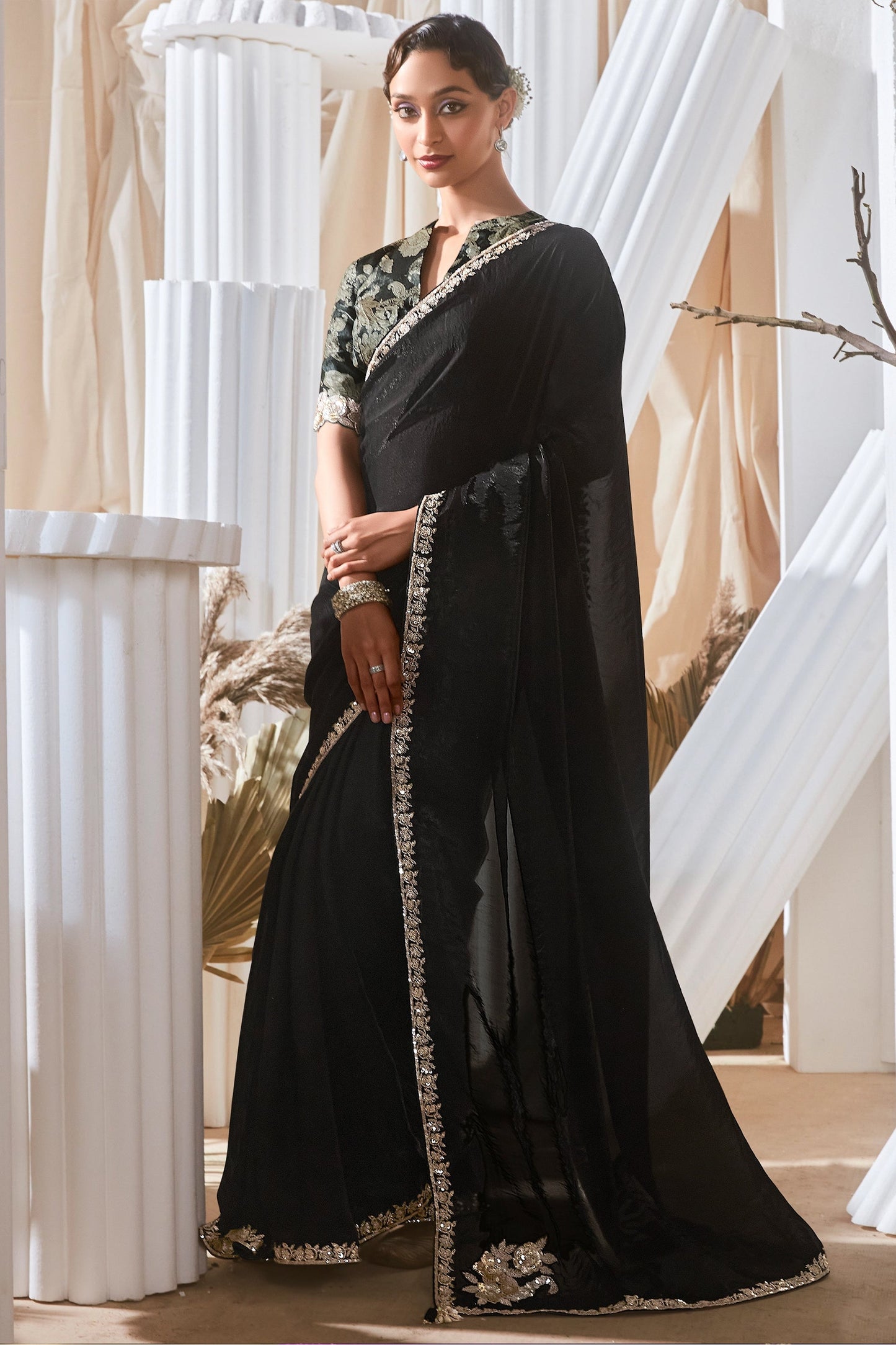 Black Embroidered Tissue Silk Saree-SAR10225_1_SareeButa.com