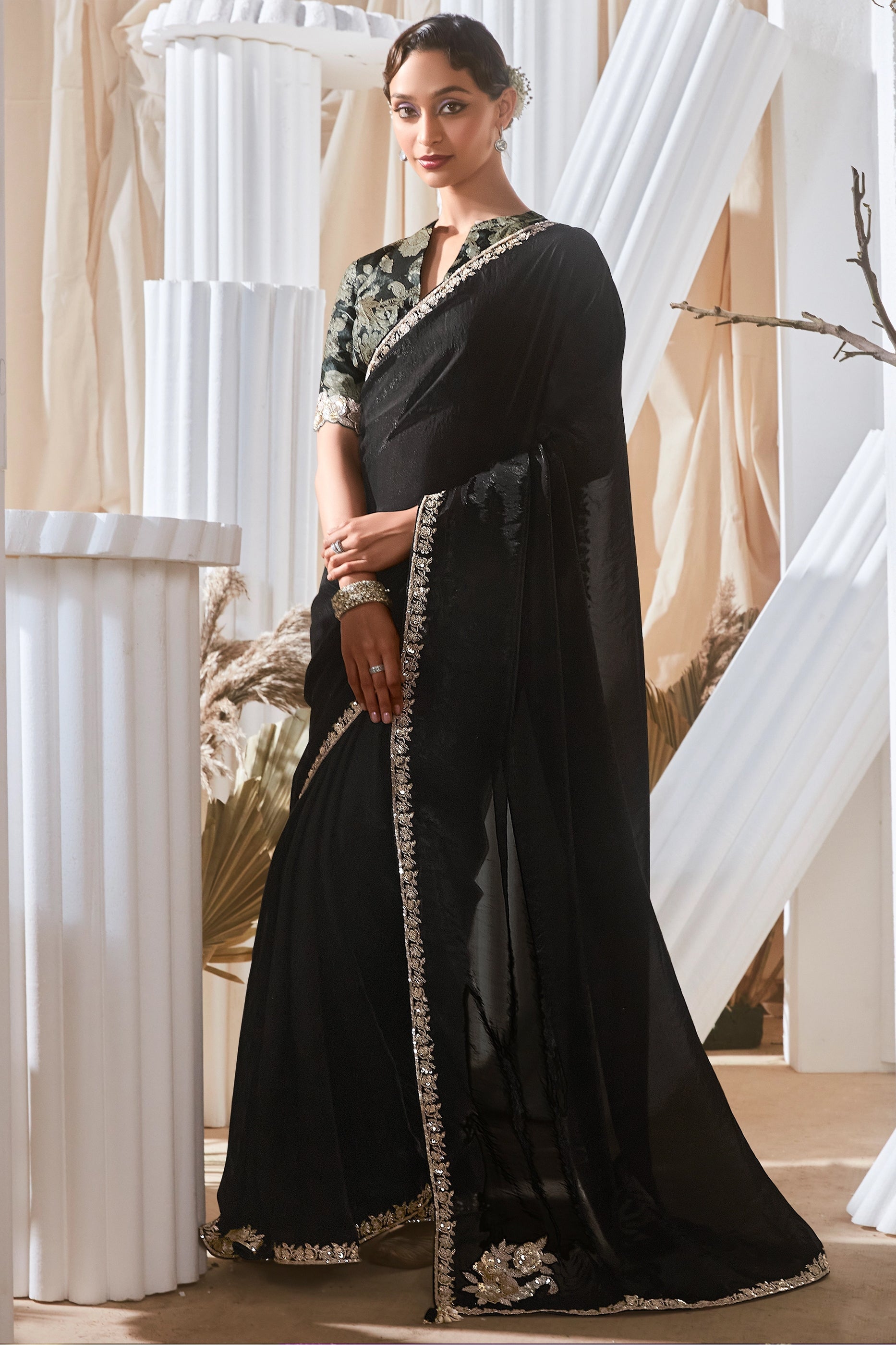 Black Embroidered Tissue Silk Saree-SAR10225_1_SareeButa.com