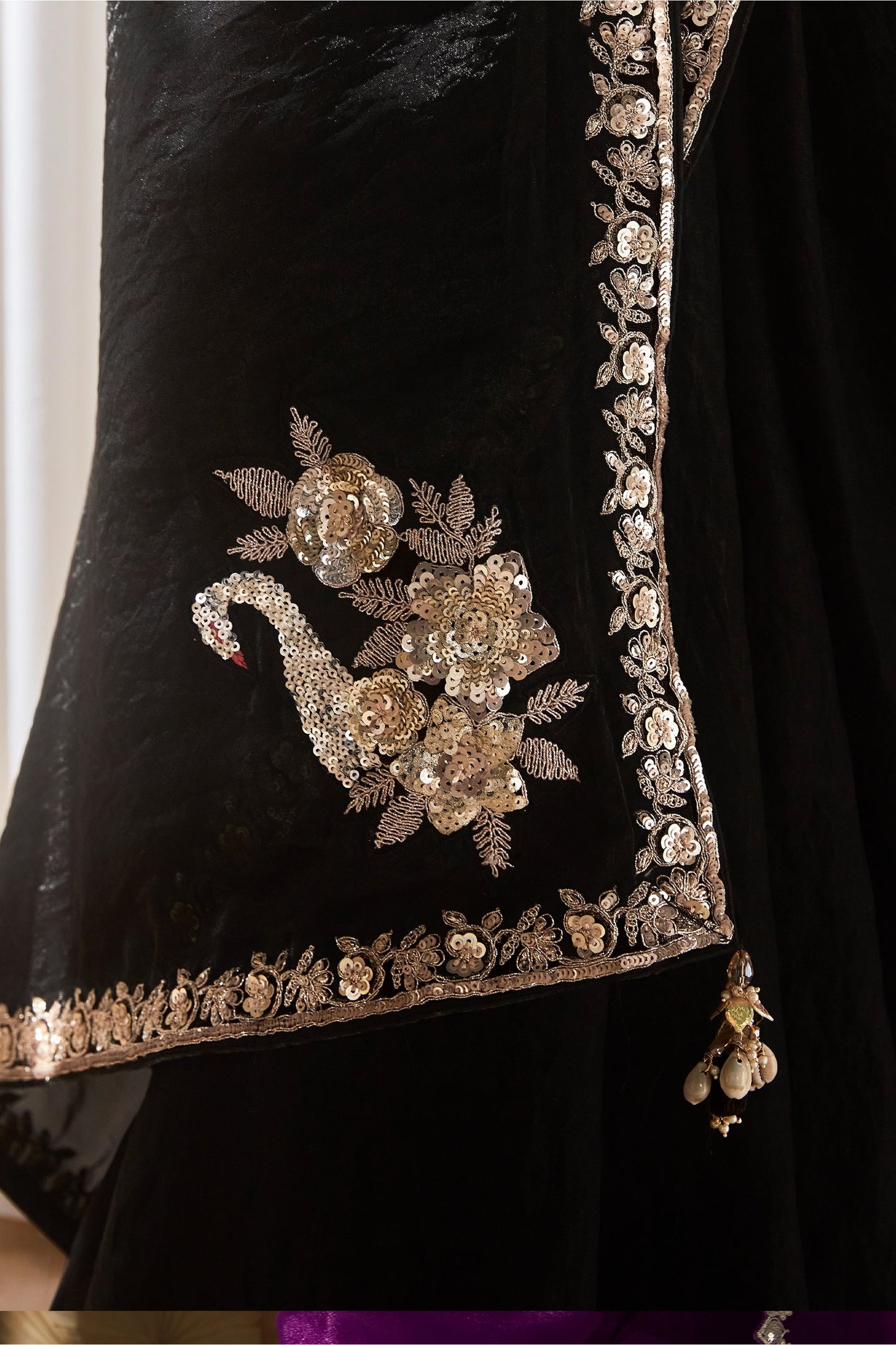 Black Embroidered Tissue Silk Saree-SAR10225_4_SareeButa.com