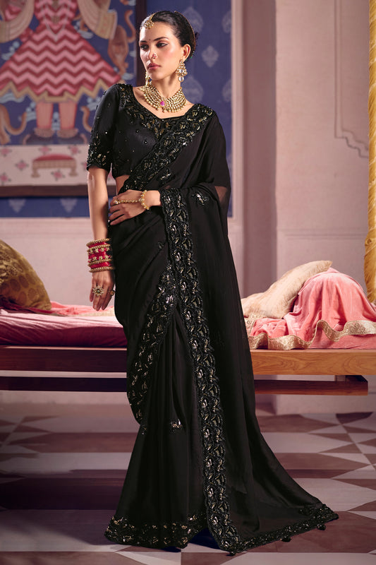 Black Embroidered Viscose Zari Tissue Saree-SAR12594_1_SareeButa.com