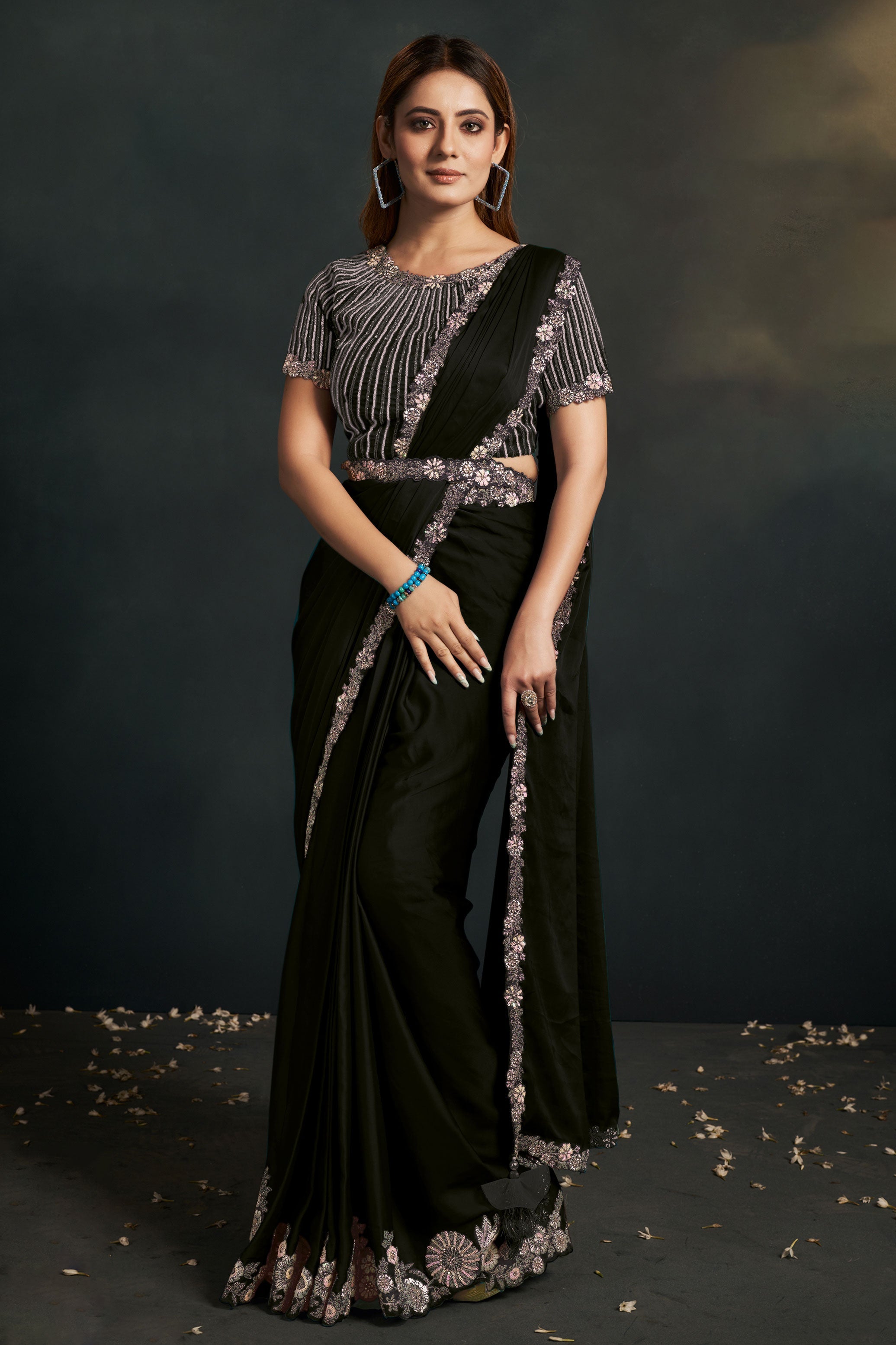 Buy Black Silk Readymade Saree Online Saree Buta zb130597