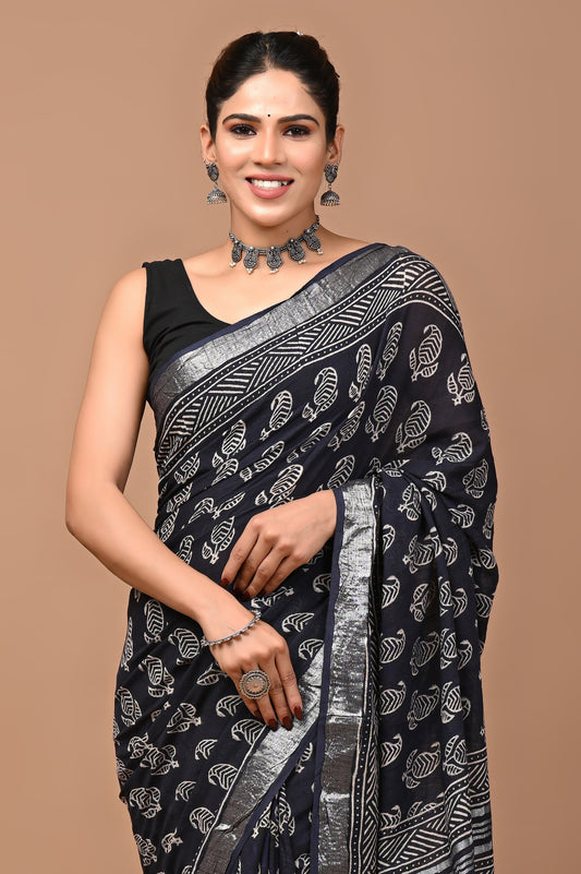 black-handblock-print-cotton-linen-saree-zb132604_2_SareeButa.com