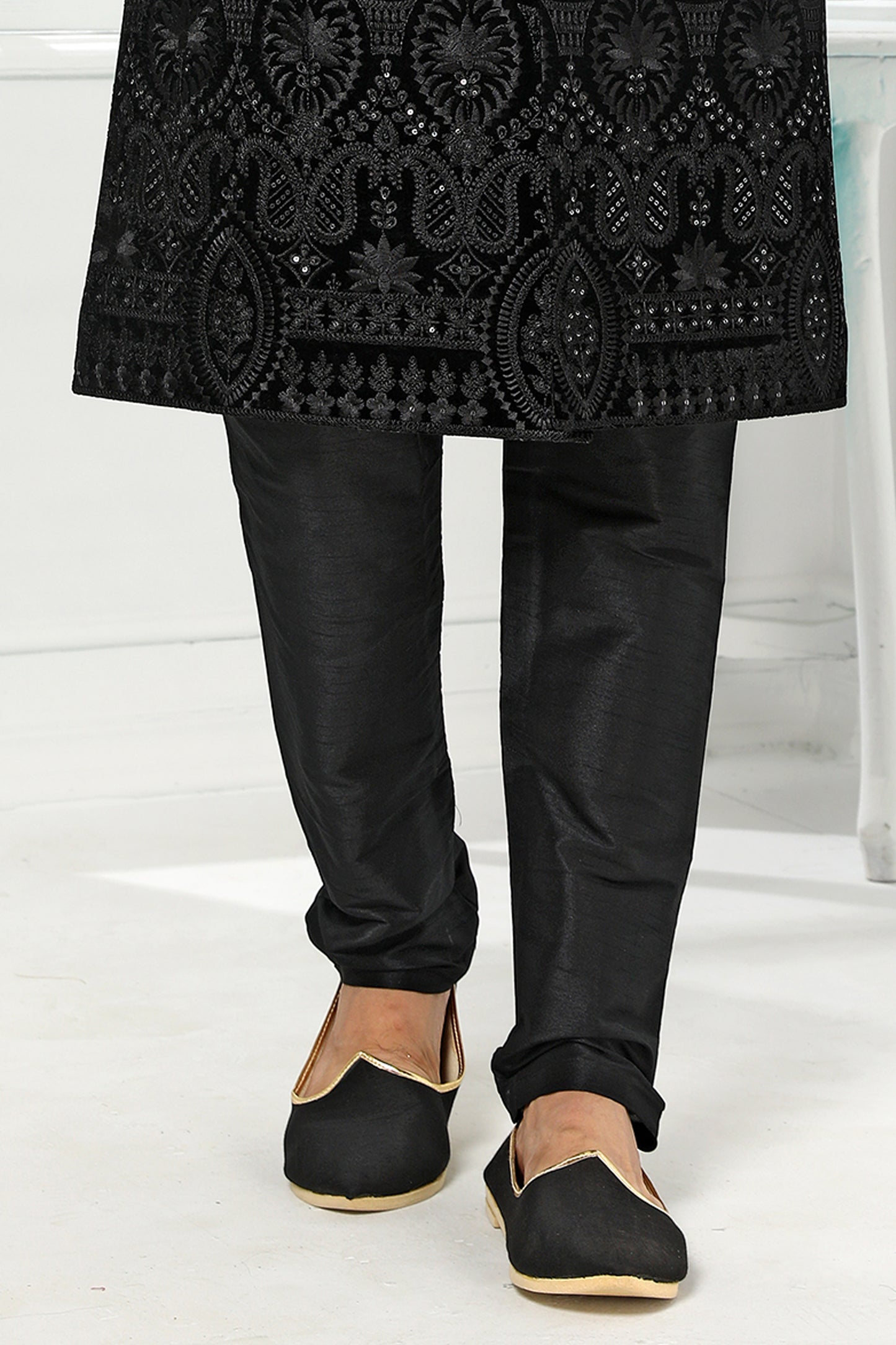 Black Jacquard Silk Kurta Pajama-SAR11449_5_SareeButa.com