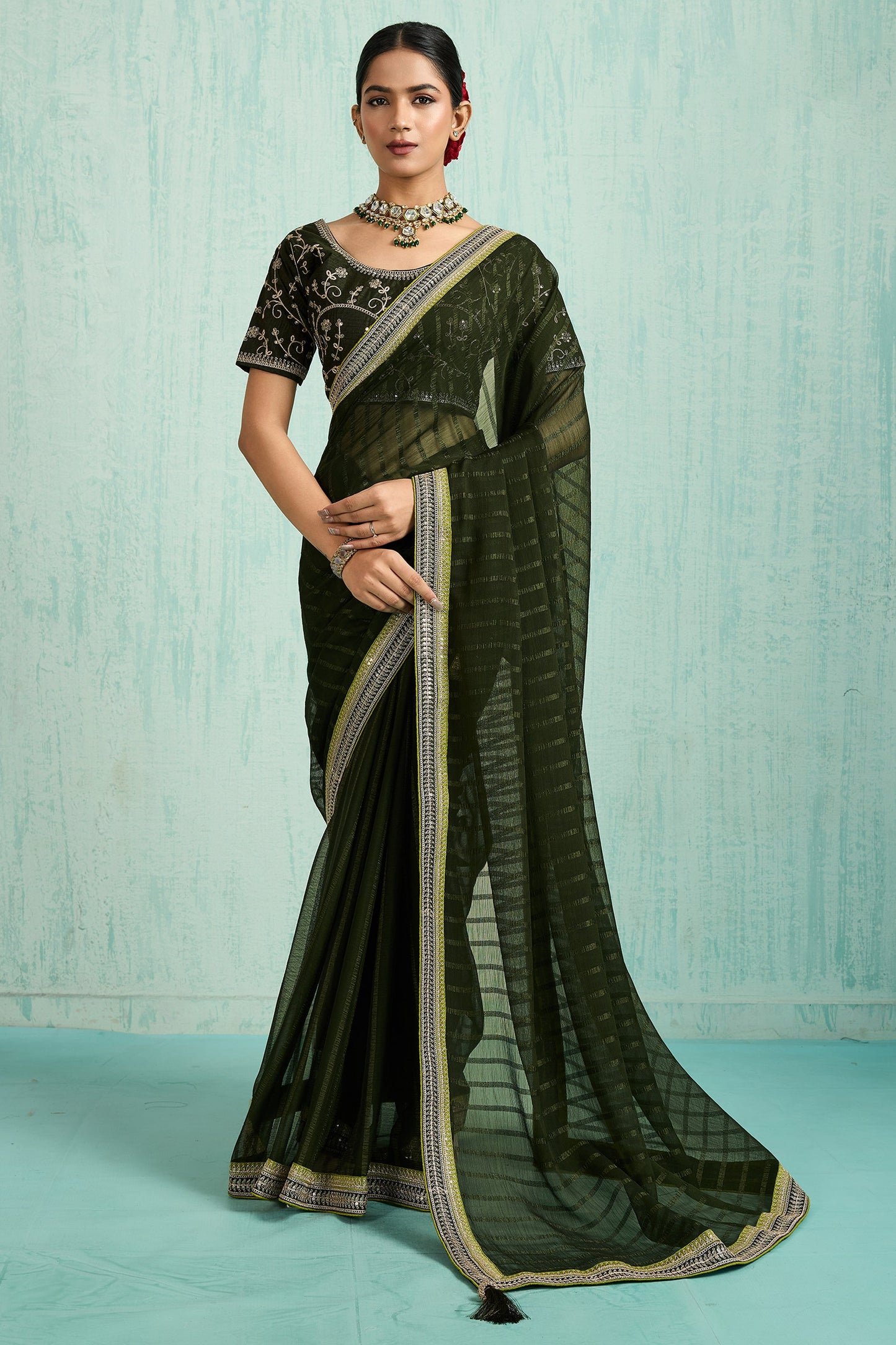 Black Lace Work Chiffon Saree-SAR10622_1_SareeButa.com