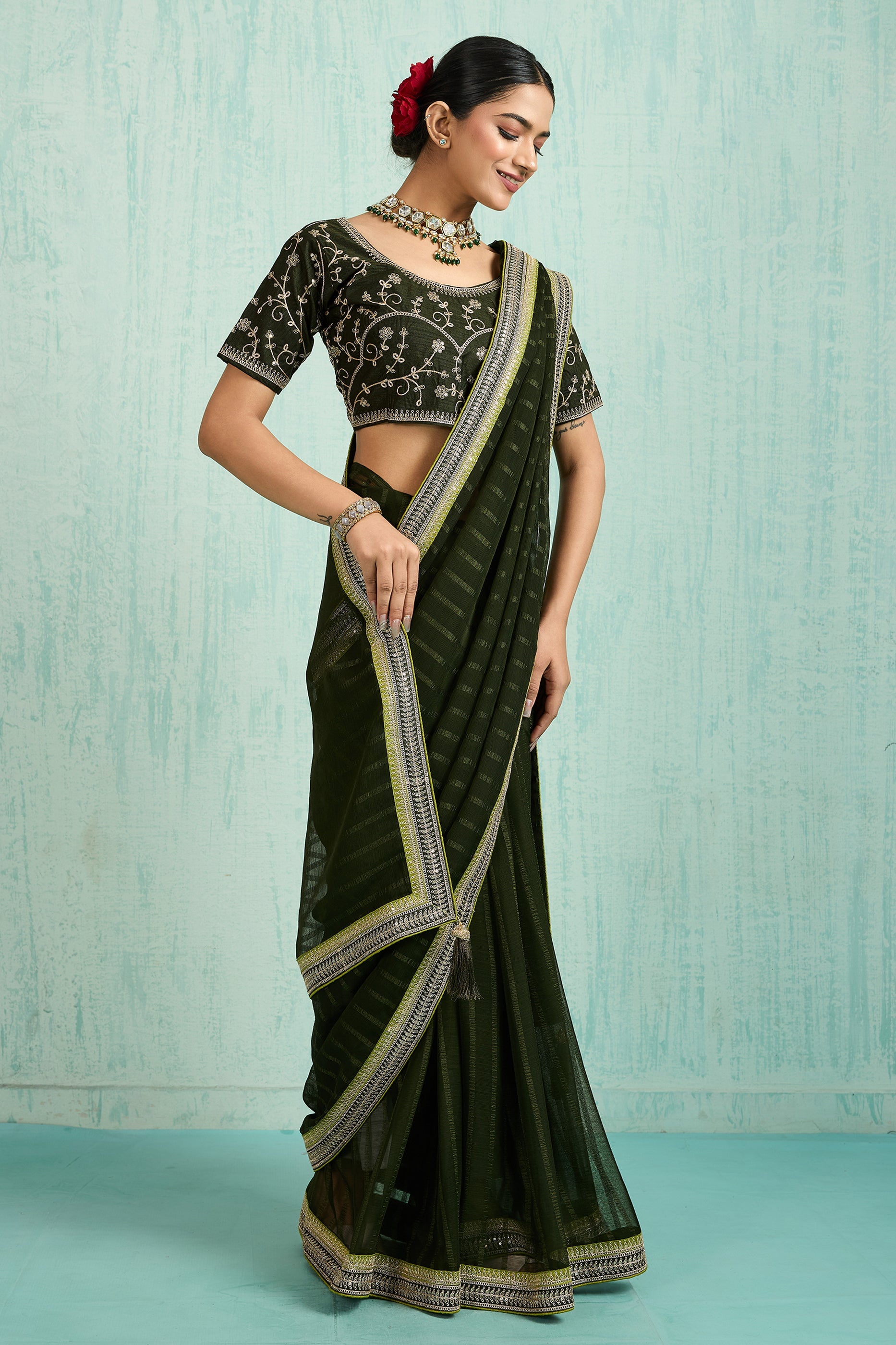 Black Lace Work Chiffon Saree-SAR10622_3_SareeButa.com
