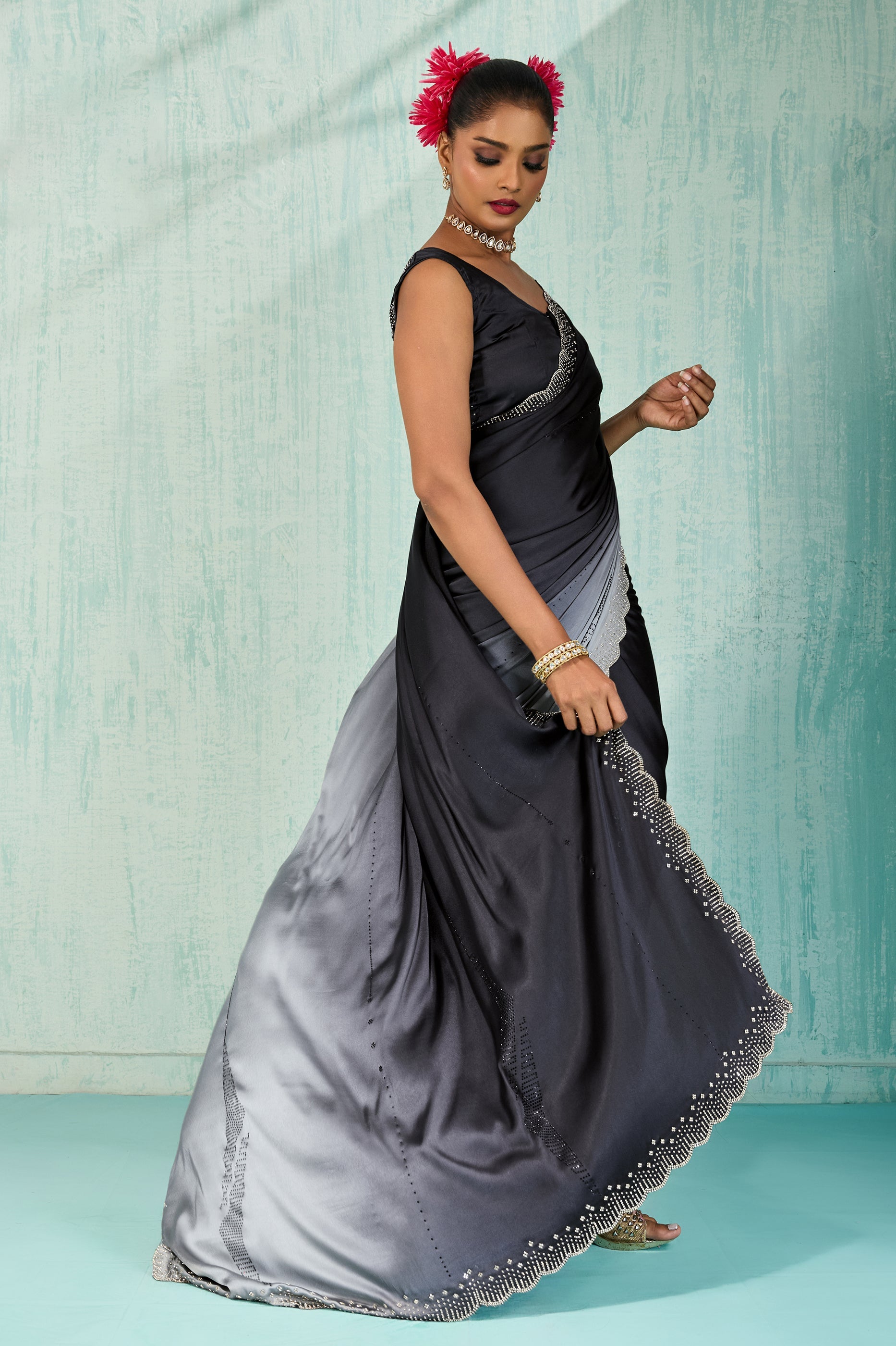 Black Ombre Stone Work Satin Silk Saree-SAR10425_3_SareeButa.com