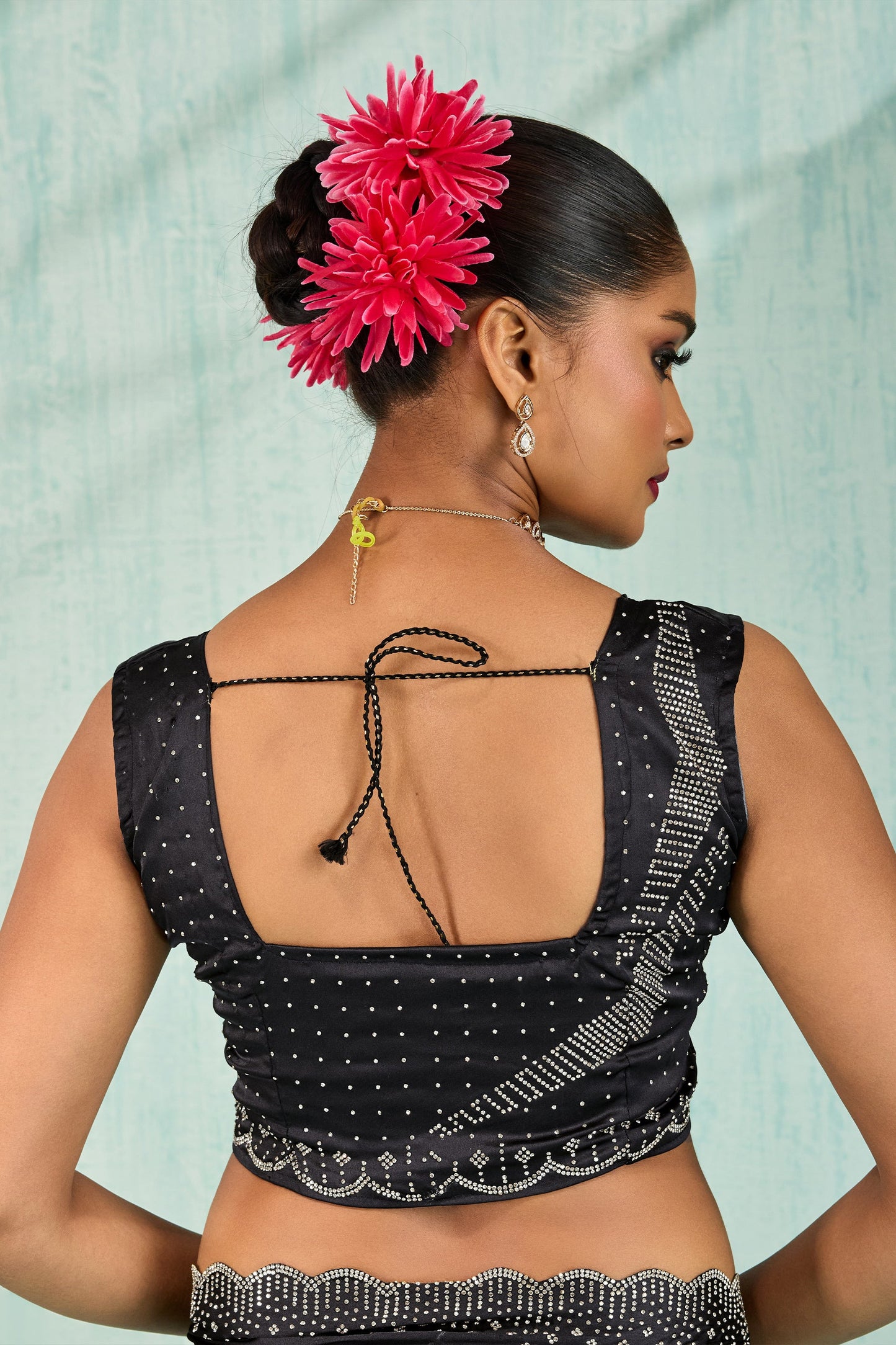 Black Ombre Stone Work Satin Silk Saree-SAR10425_4_SareeButa.com