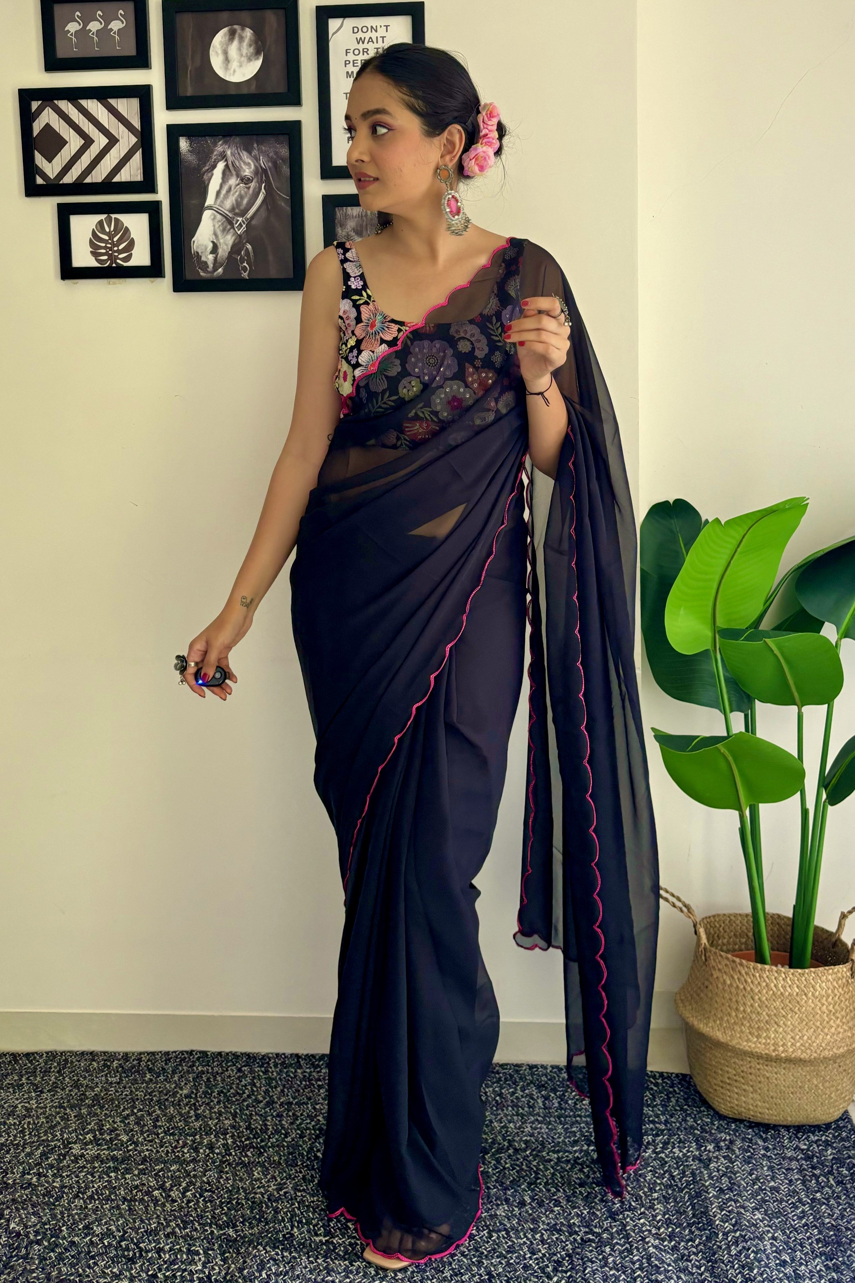 Buta 164 Buy Black Georgette Saree zb132619 | Saree Buta
