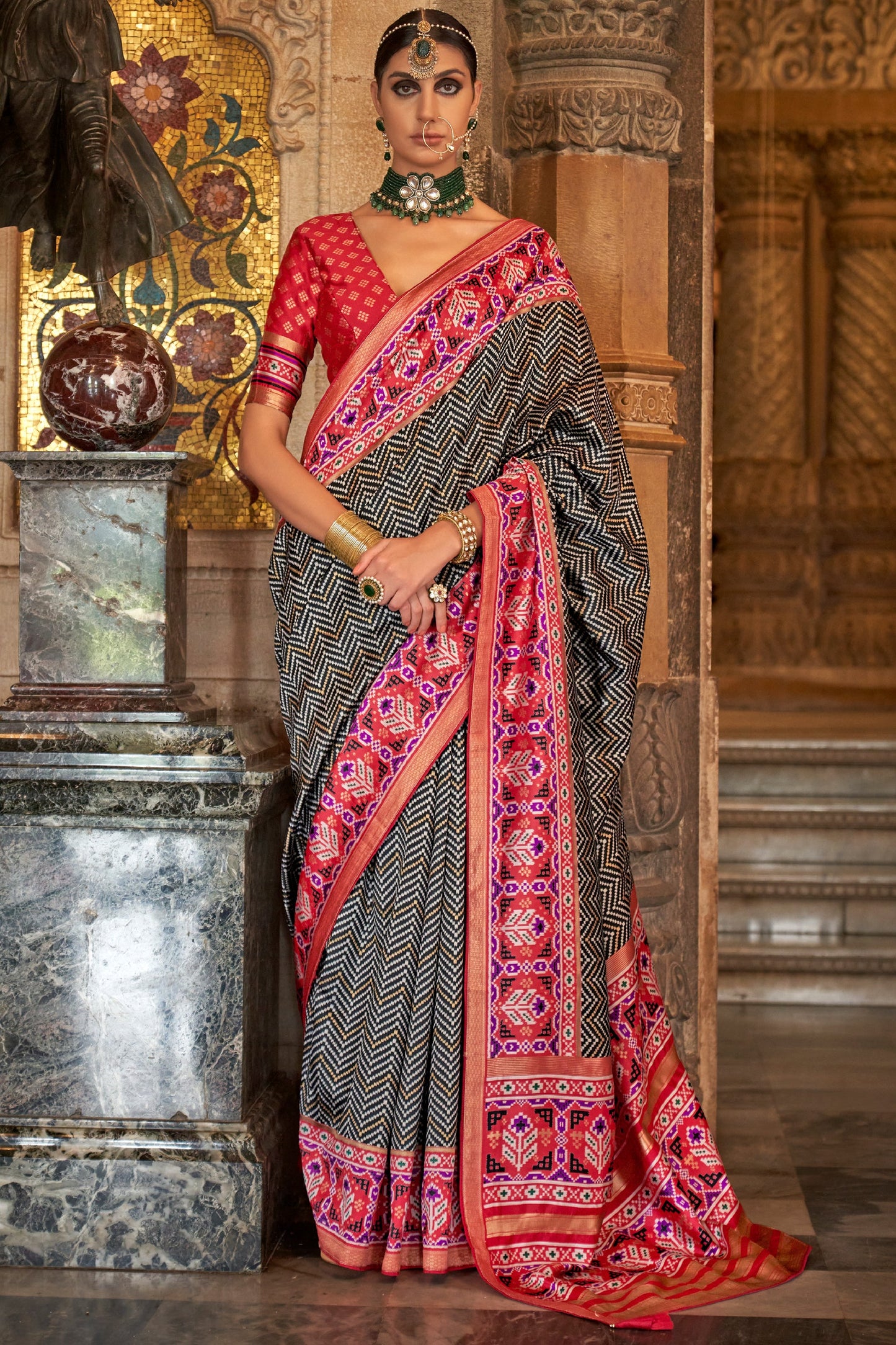 Black Printed Viscose Silk Saree-ZB133502_1_SareeButa.com