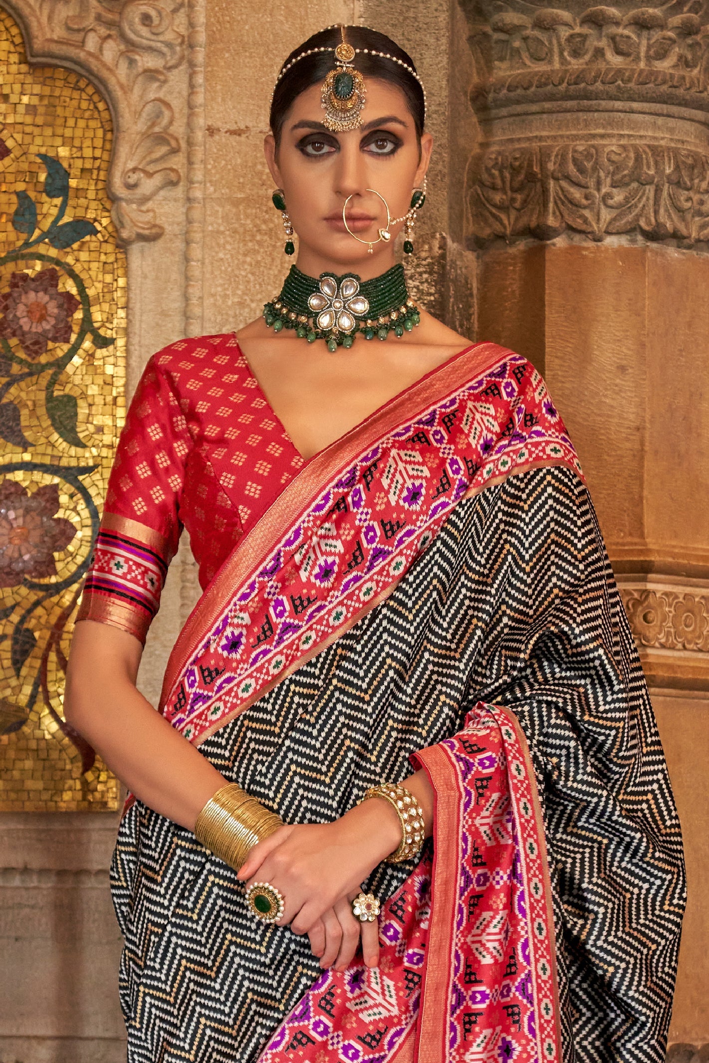 Black Printed Viscose Silk Saree-ZB133502_2_SareeButa.com