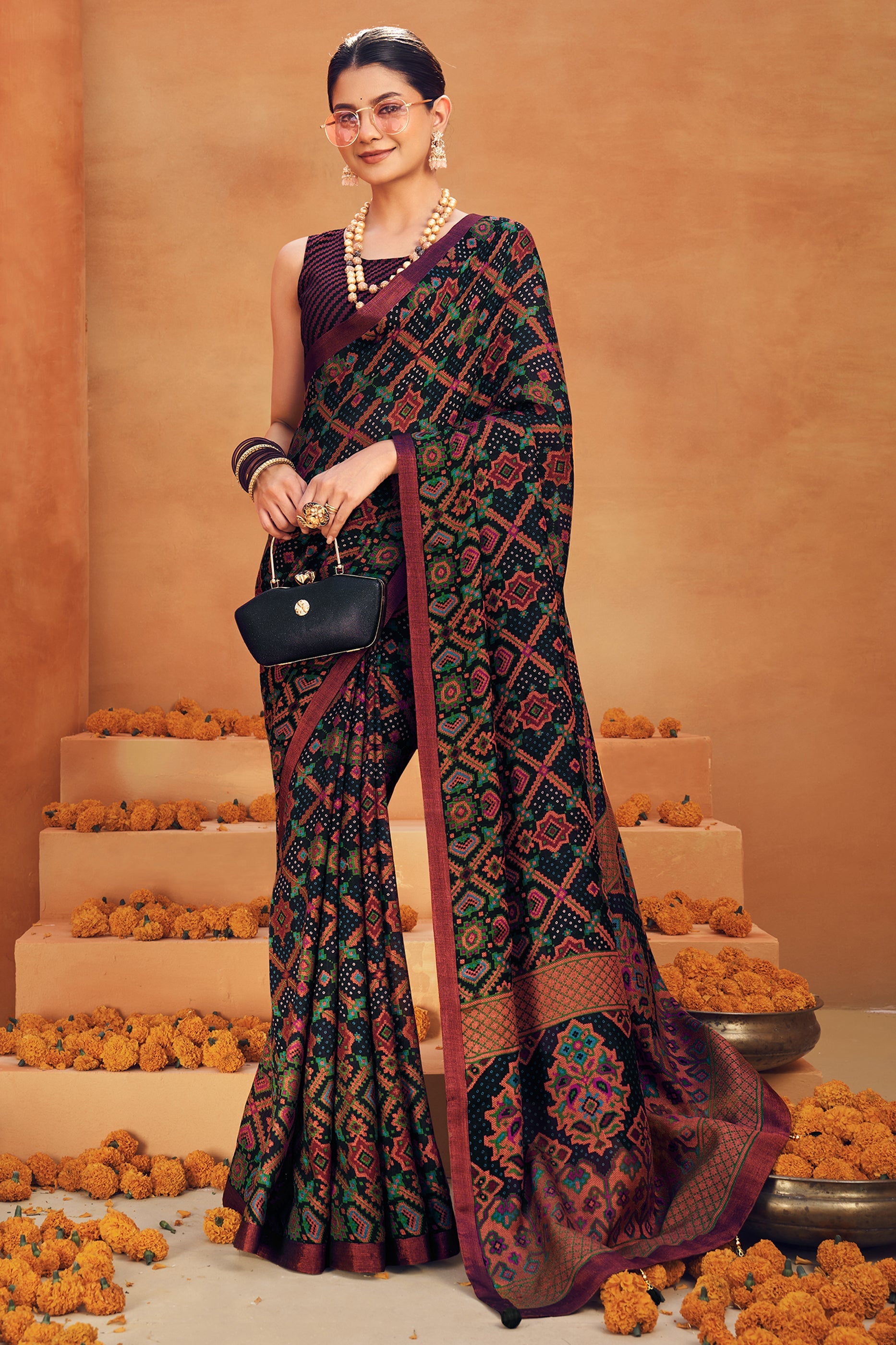 Black Printed Georgette Saree-SAR10100_1_SareeButa.com