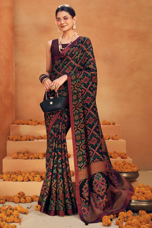 Black Printed Georgette Saree-SAR10100_1_SareeButa.com
