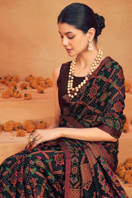 Black Printed Georgette Saree-SAR10100_2_SareeButa.com