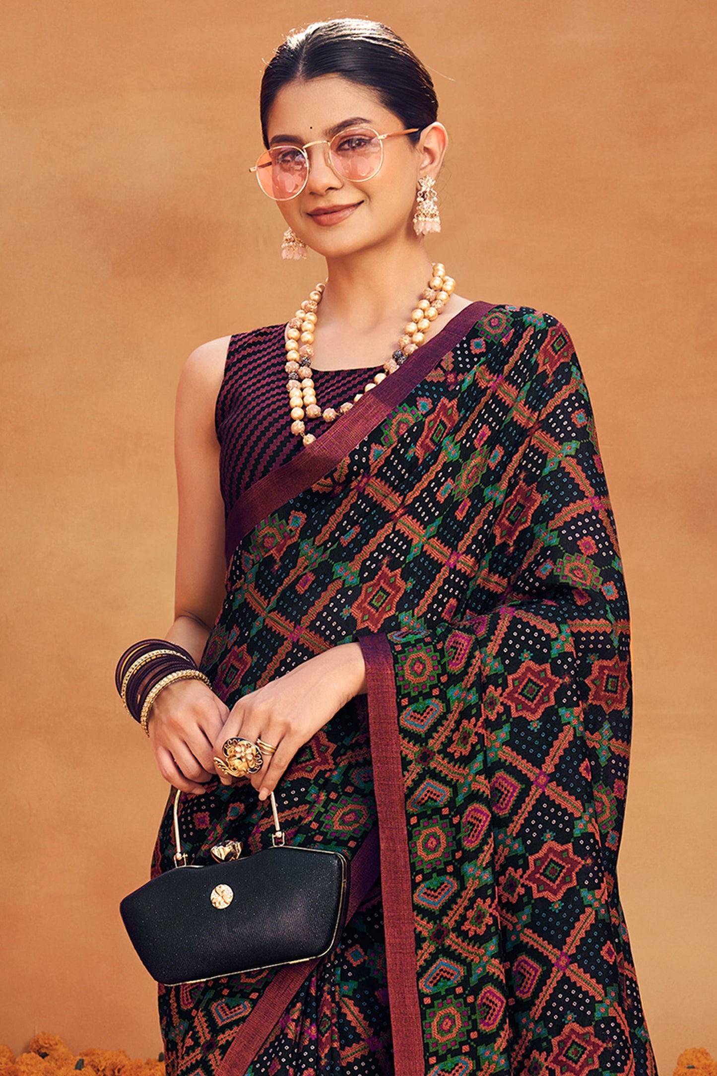 Black Printed Georgette Saree-SAR10100_3_SareeButa.com