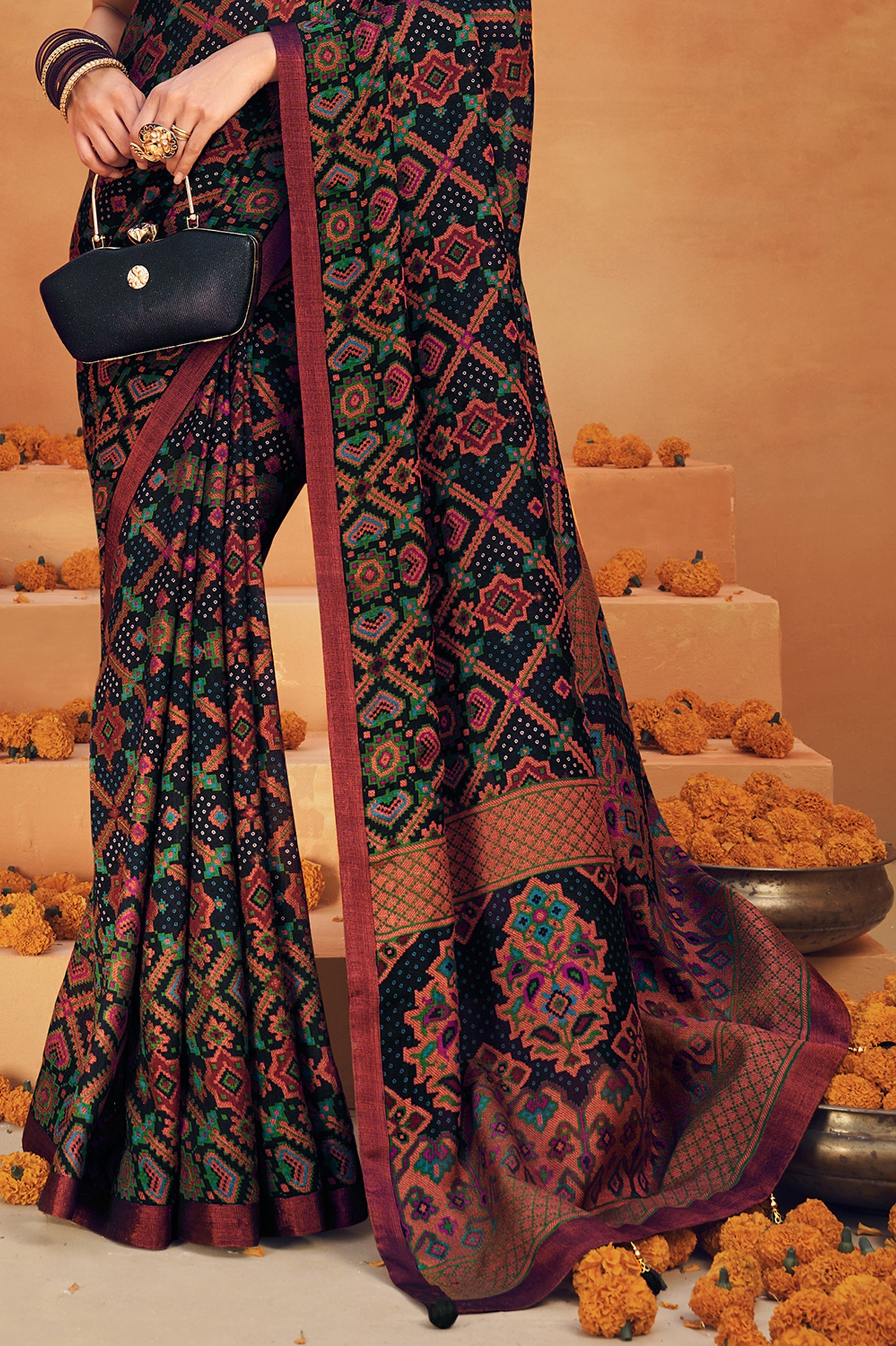 Black Printed Georgette Saree-SAR10100_4_SareeButa.com