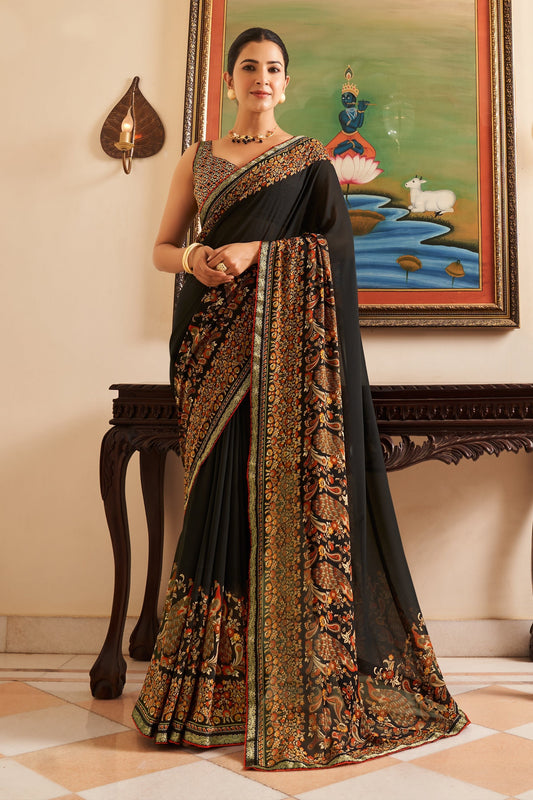 Black Printed Georgette Saree-SAR10137_1_SareeButa.com