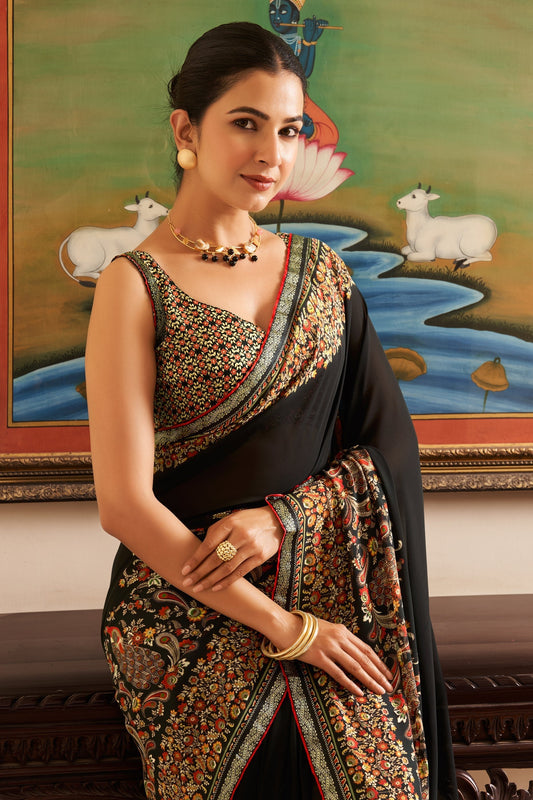 Black Printed Georgette Saree-SAR10137_2_SareeButa.com
