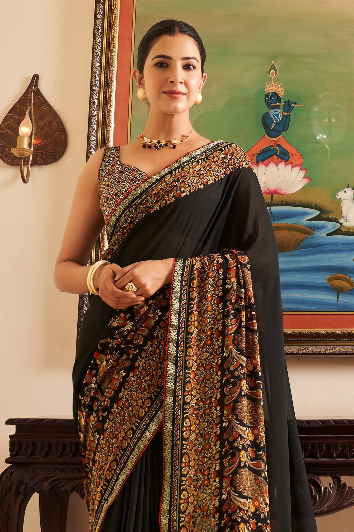 Black Printed Georgette Saree-SAR10137_3_SareeButa.com