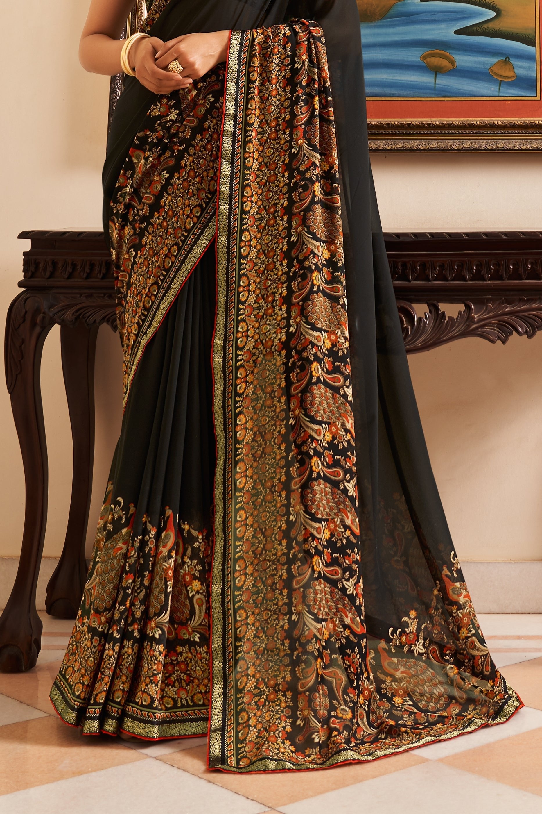 Black Printed Georgette Saree-SAR10137_4_SareeButa.com