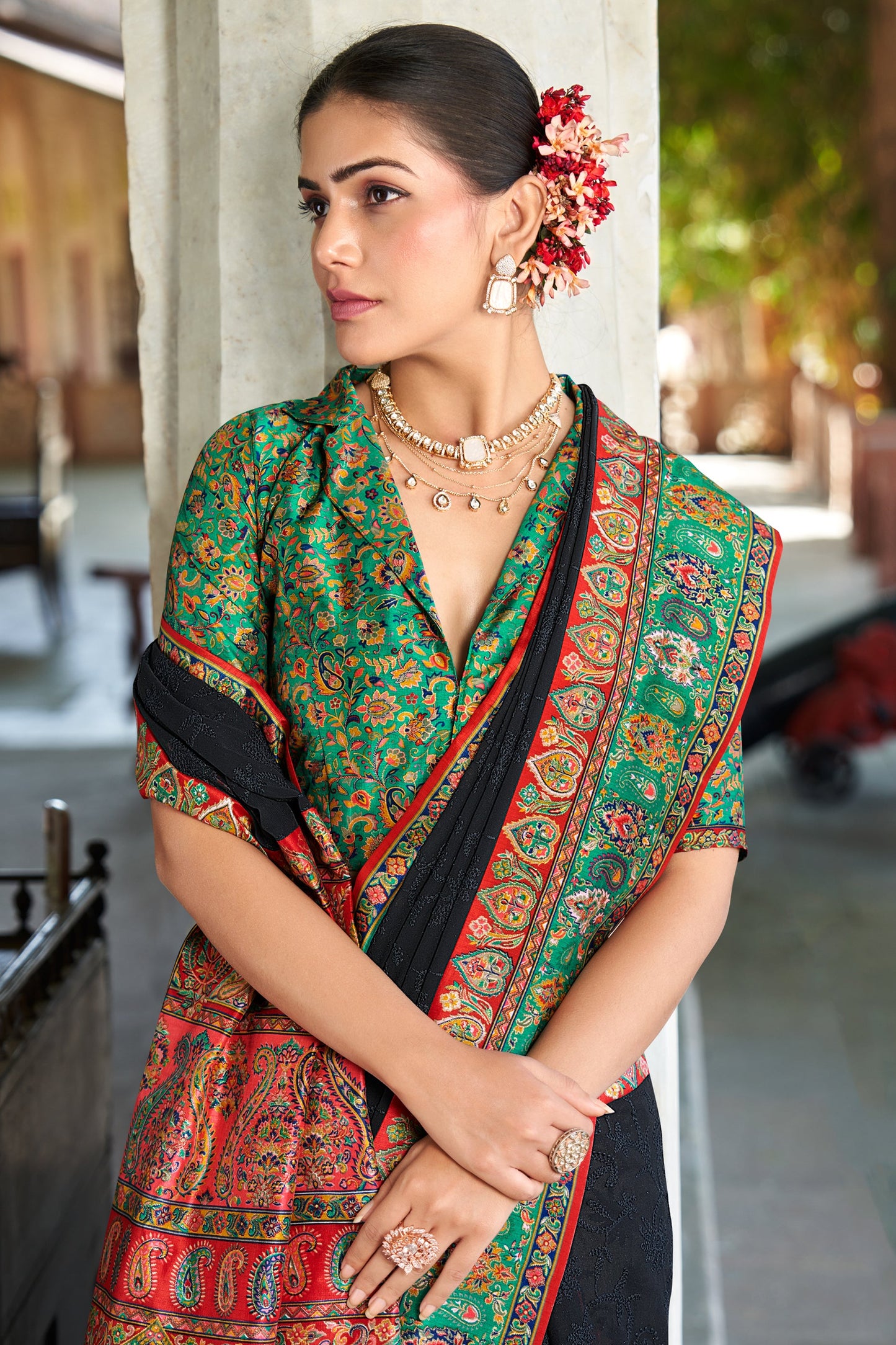 Black Printed Georgette Saree-SAR10207_2_SareeButa.com