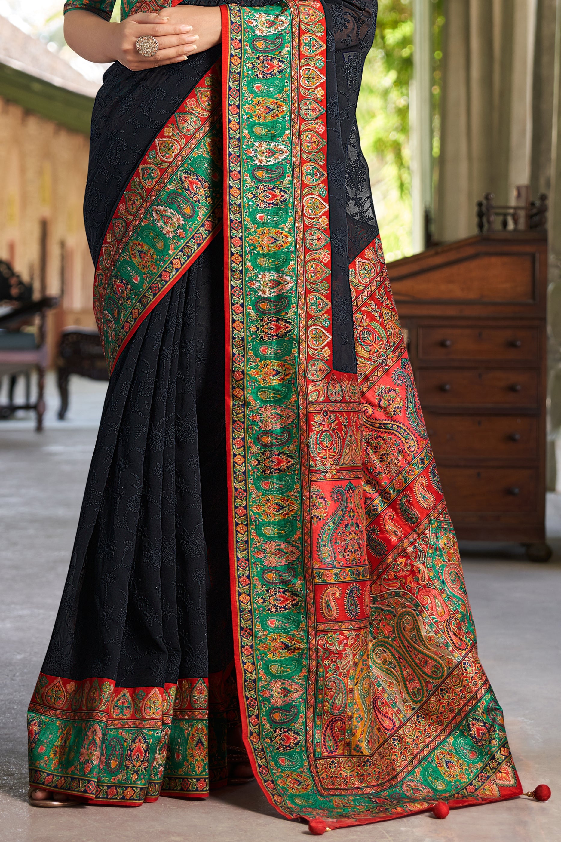 Black Printed Georgette Saree-SAR10207_4_SareeButa.com