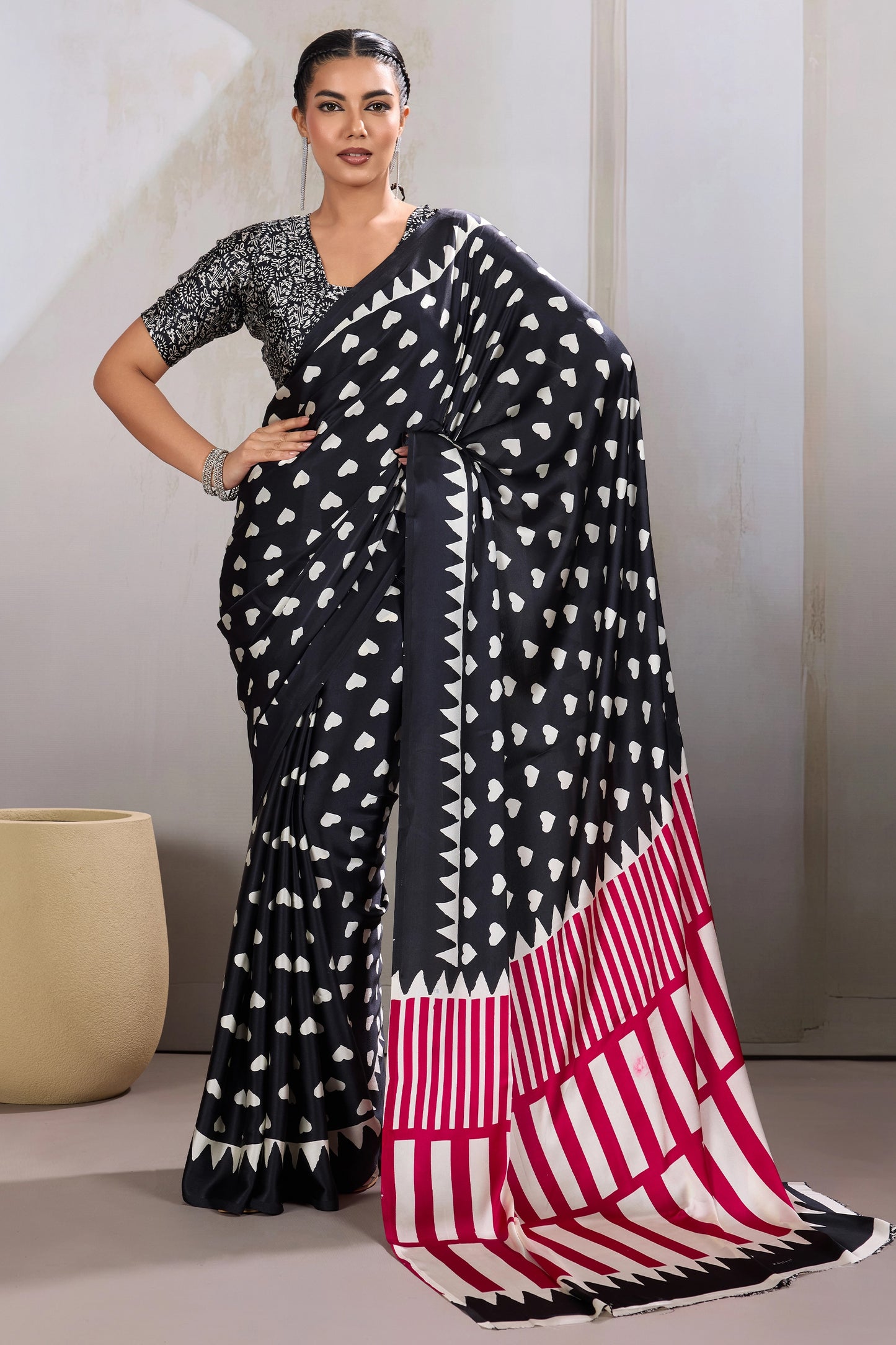 Black Printed Satin Saree-SAR11851_1_SareeButa.com