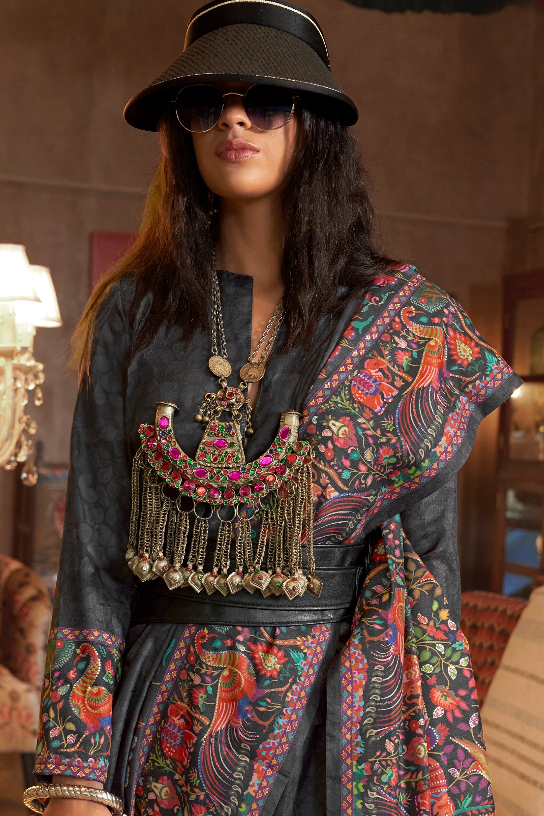 Black Printed Silk Saree-SAR11269_2_SareeButa.com