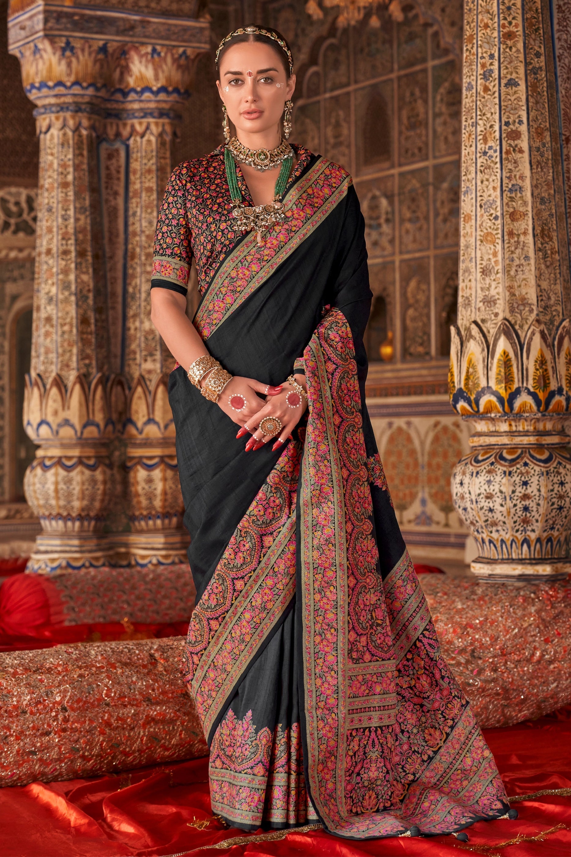 Black Printed Silk Saree-SAR11290_1_SareeButa.com