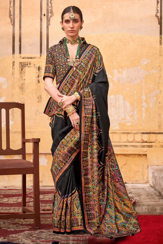 Black Printed Viscose Silk Saree-ZB134527_1_SareeButa.com
