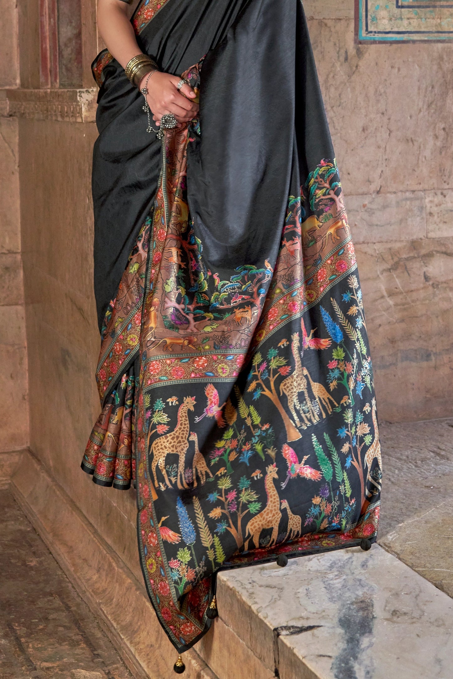 Black Printed Viscose Silk Saree-SAR10412_4_SareeButa.com