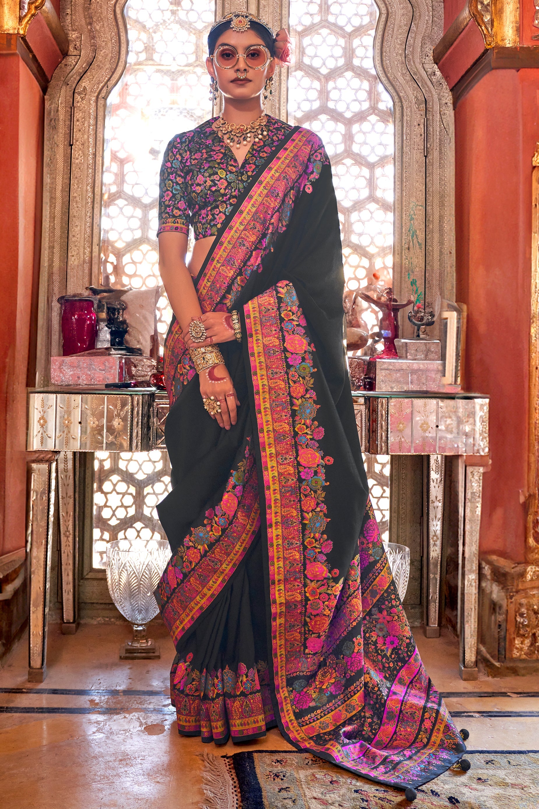 Black Printed Viscose Silk Saree-ZB133636_1_SareeButa.com