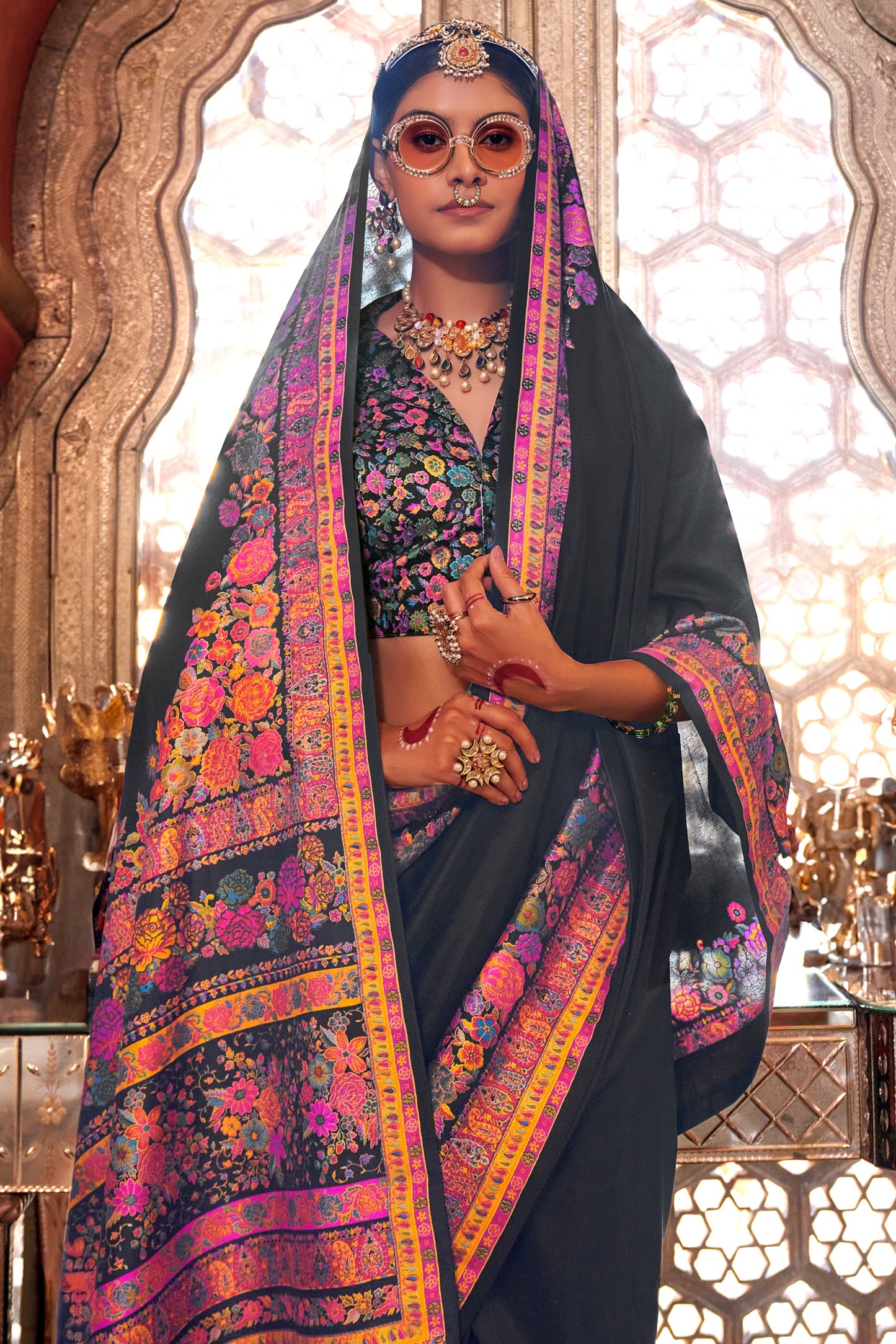 Black Printed Viscose Silk Saree-ZB133636_2_SareeButa.com