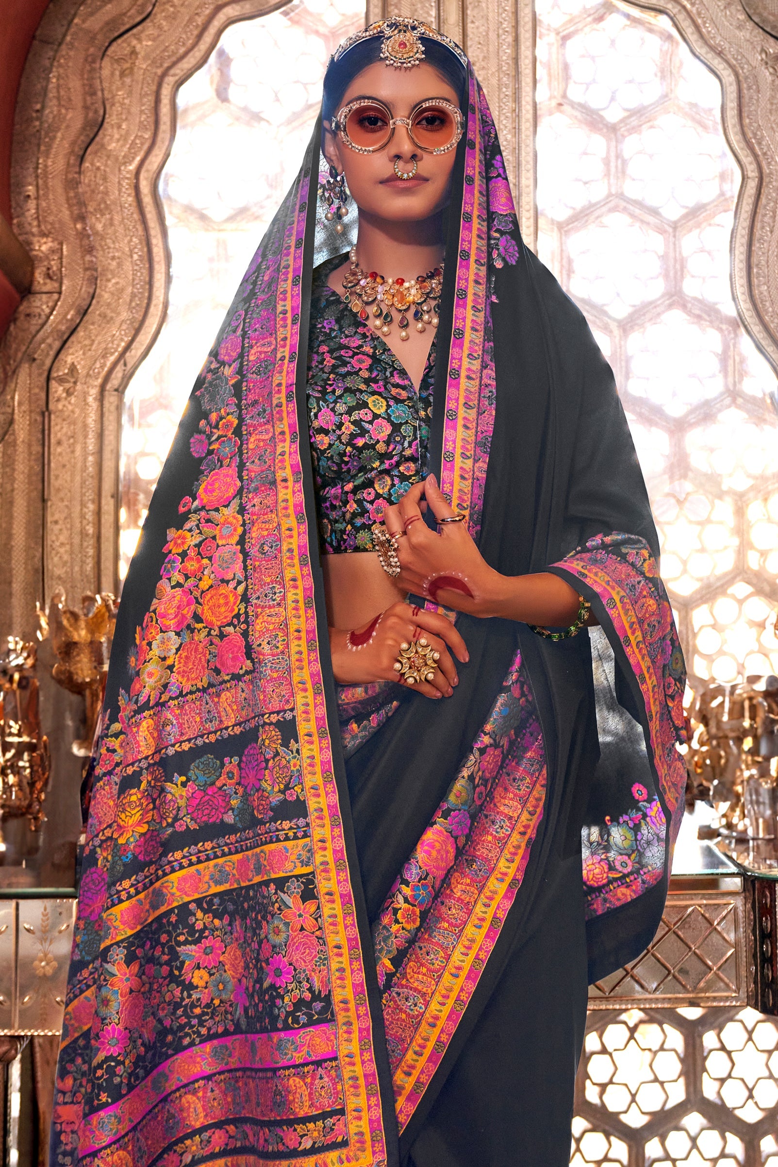 Black Printed Viscose Silk Saree-ZB133636_2_SareeButa.com