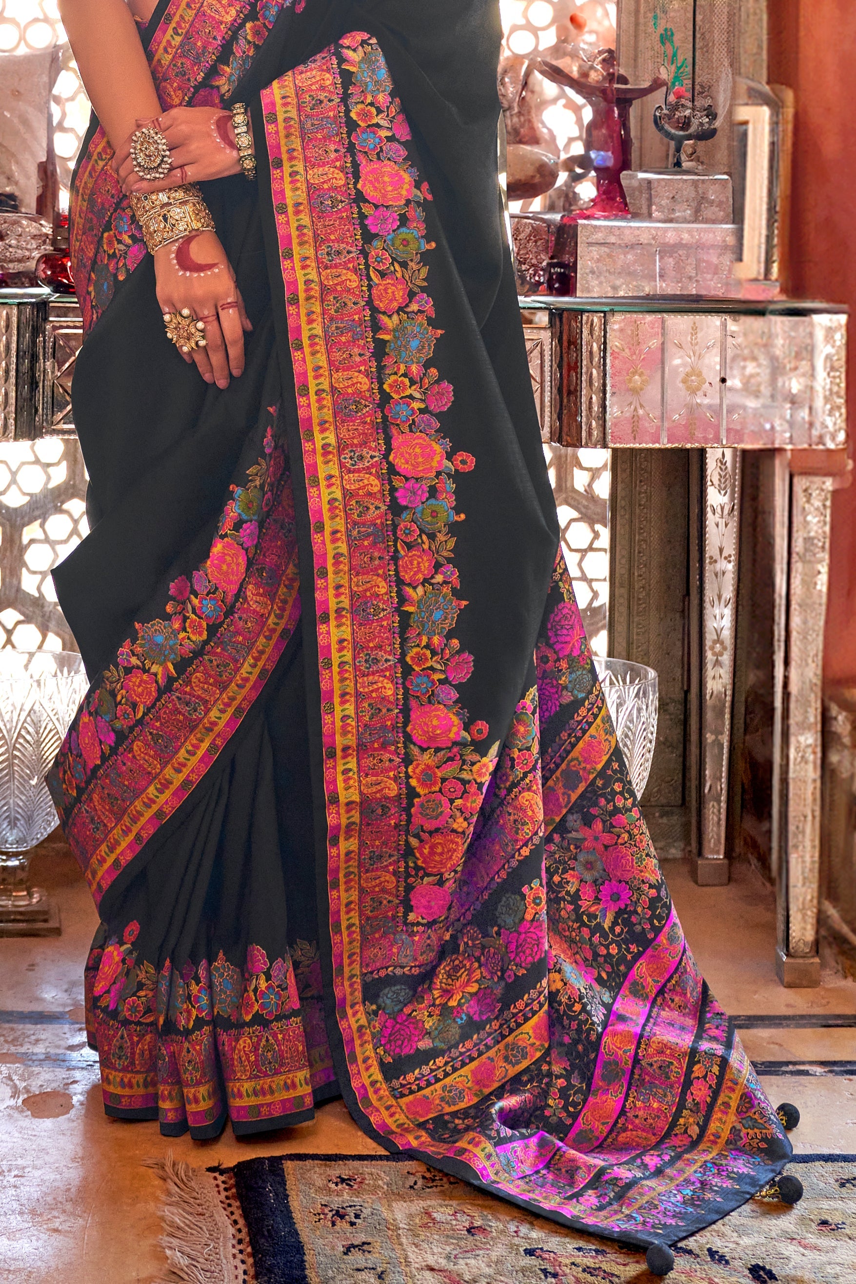 Black Printed Viscose Silk Saree-ZB133636_4_SareeButa.com