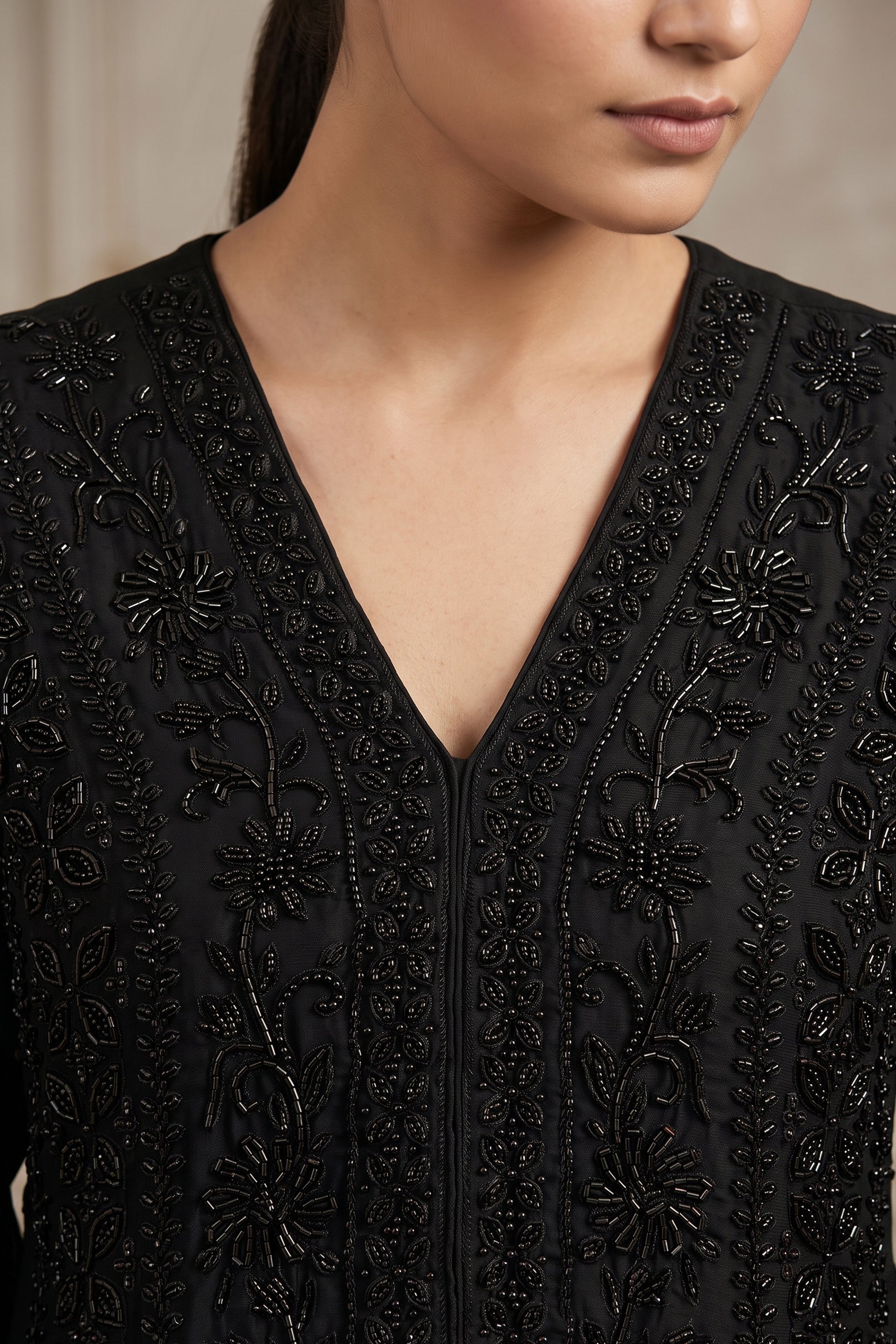 Black Readymade Bead Work Chinon Palazzo Suit-SAR12981_3_SareeButa.com