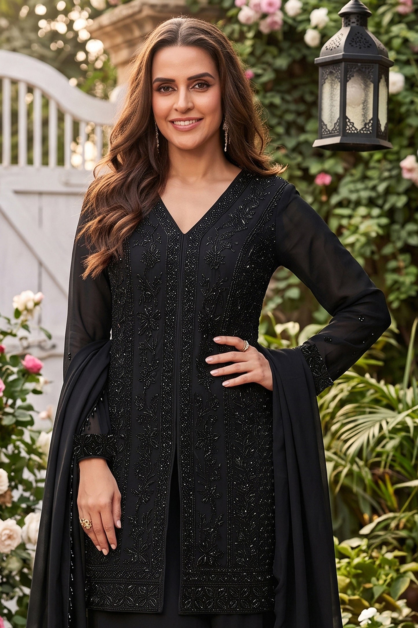 Black Readymade Bead Work Chinon Palazzo Suit-SAR12981_6_SareeButa.com