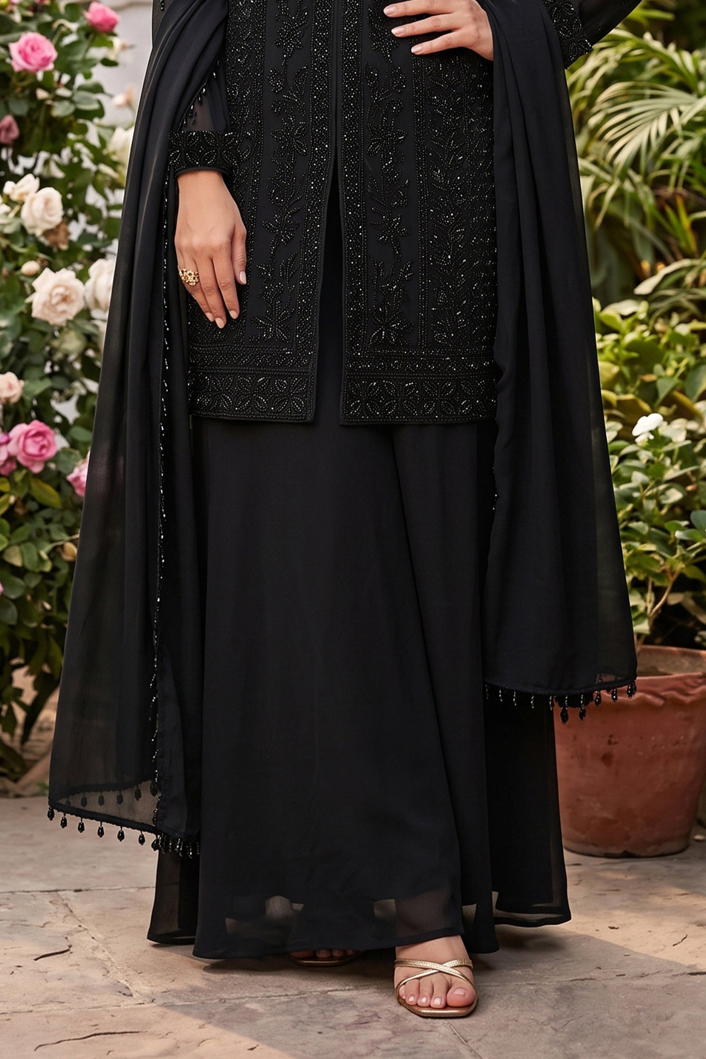 Black Readymade Bead Work Chinon Palazzo Suit-SAR12981_7_SareeButa.com