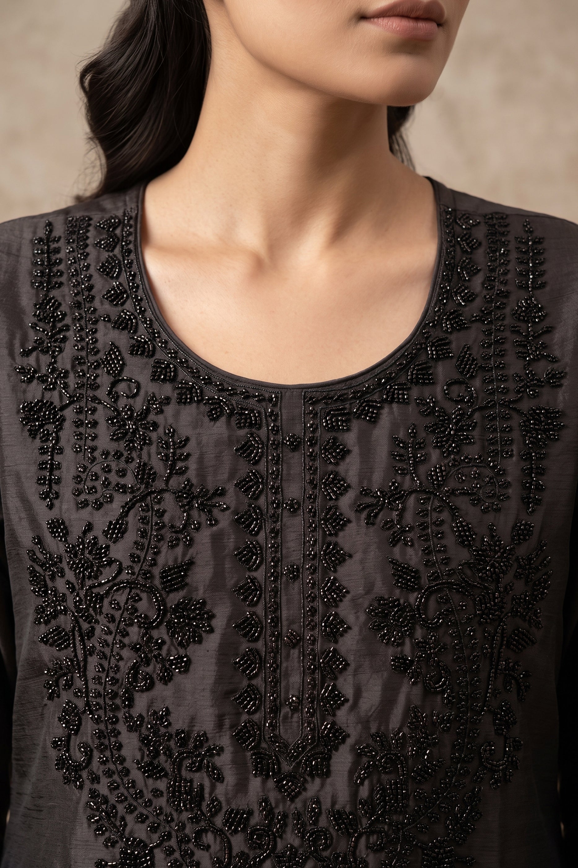 Black Readymade Bead Work Chinon Palazzo Suit-SAR13039_3_SareeButa.com